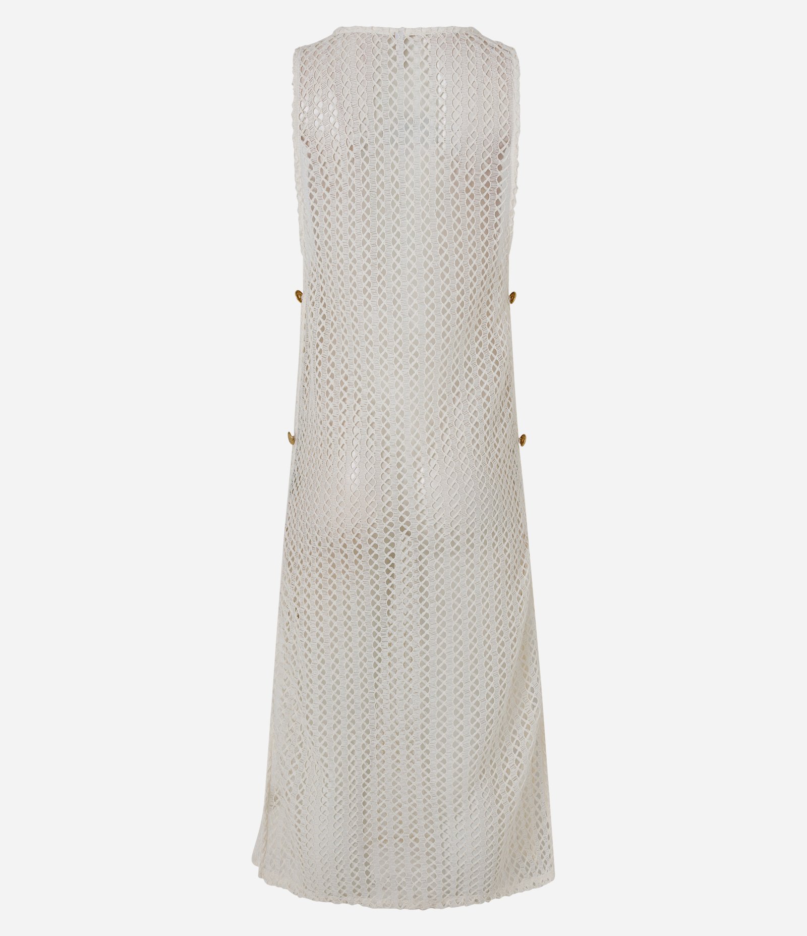 Saída de Praia Vestido em Crochê com Aberturas Laterais e Botões Off White 3