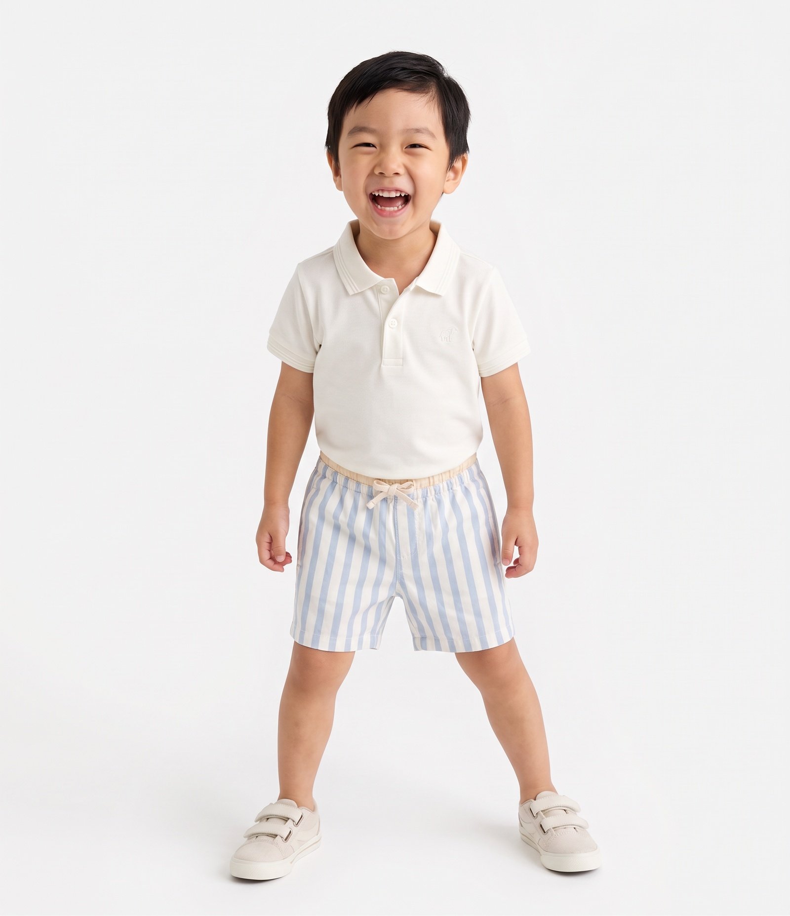 Bermuda Infantil com Cós Contrastante e Listras - Tam 1 a 6 Anos Branco/Azul 1