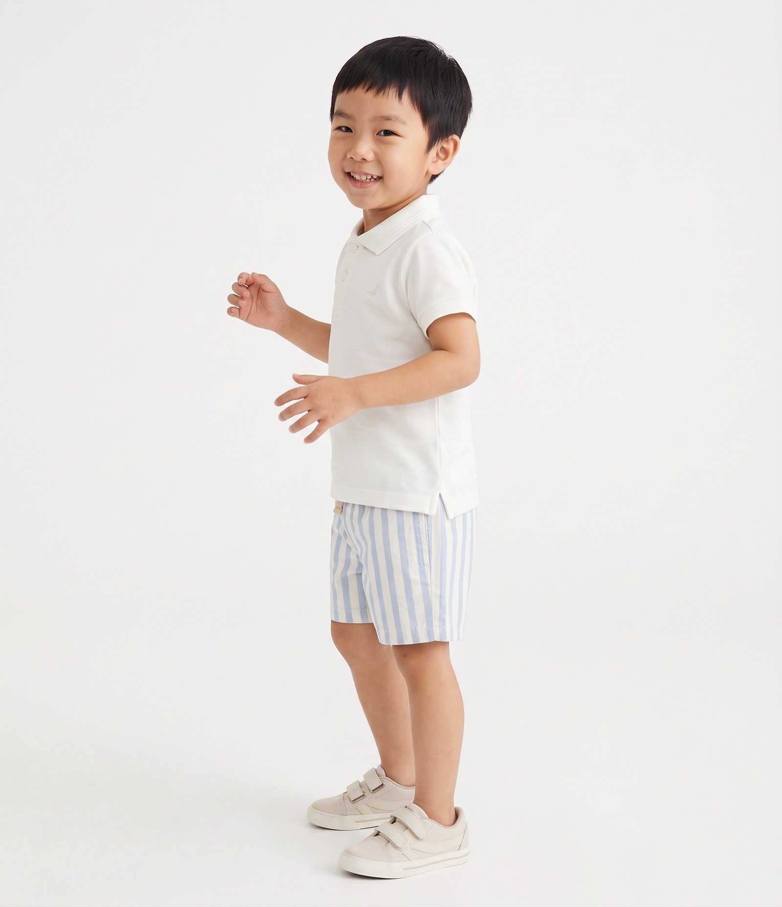 Bermuda Infantil com Cós Contrastante e Listras - Tam 1 a 6 Anos Branco/Azul 2