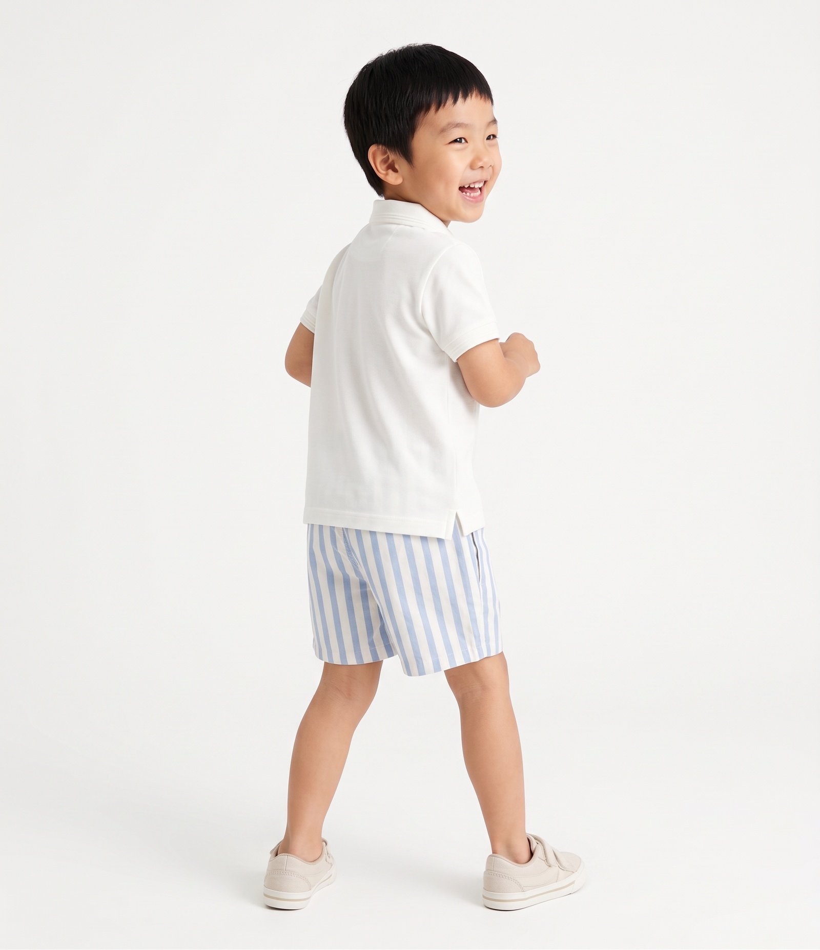 Bermuda Infantil com Cós Contrastante e Listras - Tam 1 a 6 Anos Branco/Azul 3