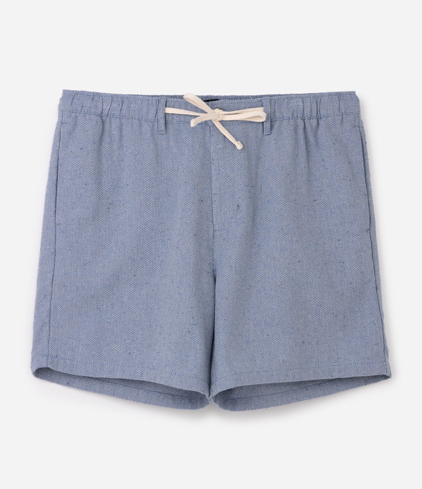 Bermuda Reta em Algodão com Espinha de Peixe Jacquard Azul 1