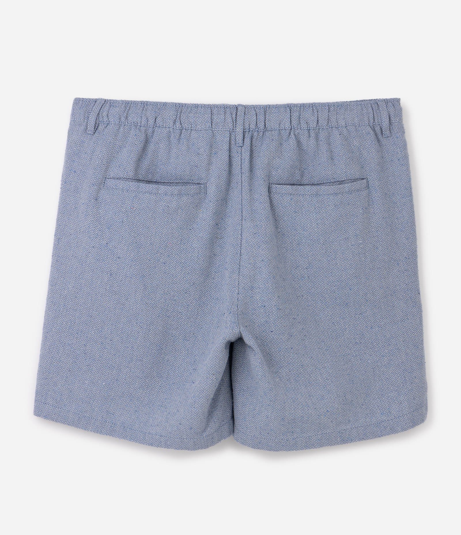 Bermuda Reta em Algodão com Espinha de Peixe Jacquard Azul 2