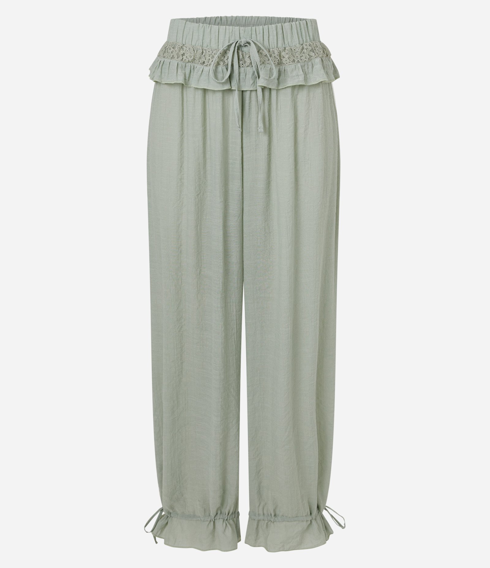Calça Aladim em Viscolinho com Renda na Cintura e Barra Ajustável Cinza 6