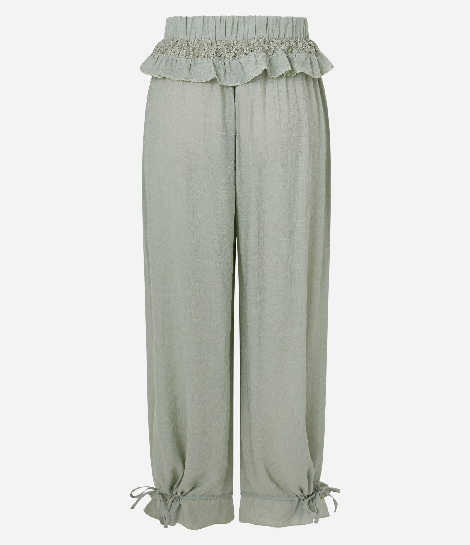 Calça Aladim em Viscolinho com Renda na Cintura e Barra Ajustável Cinza 7