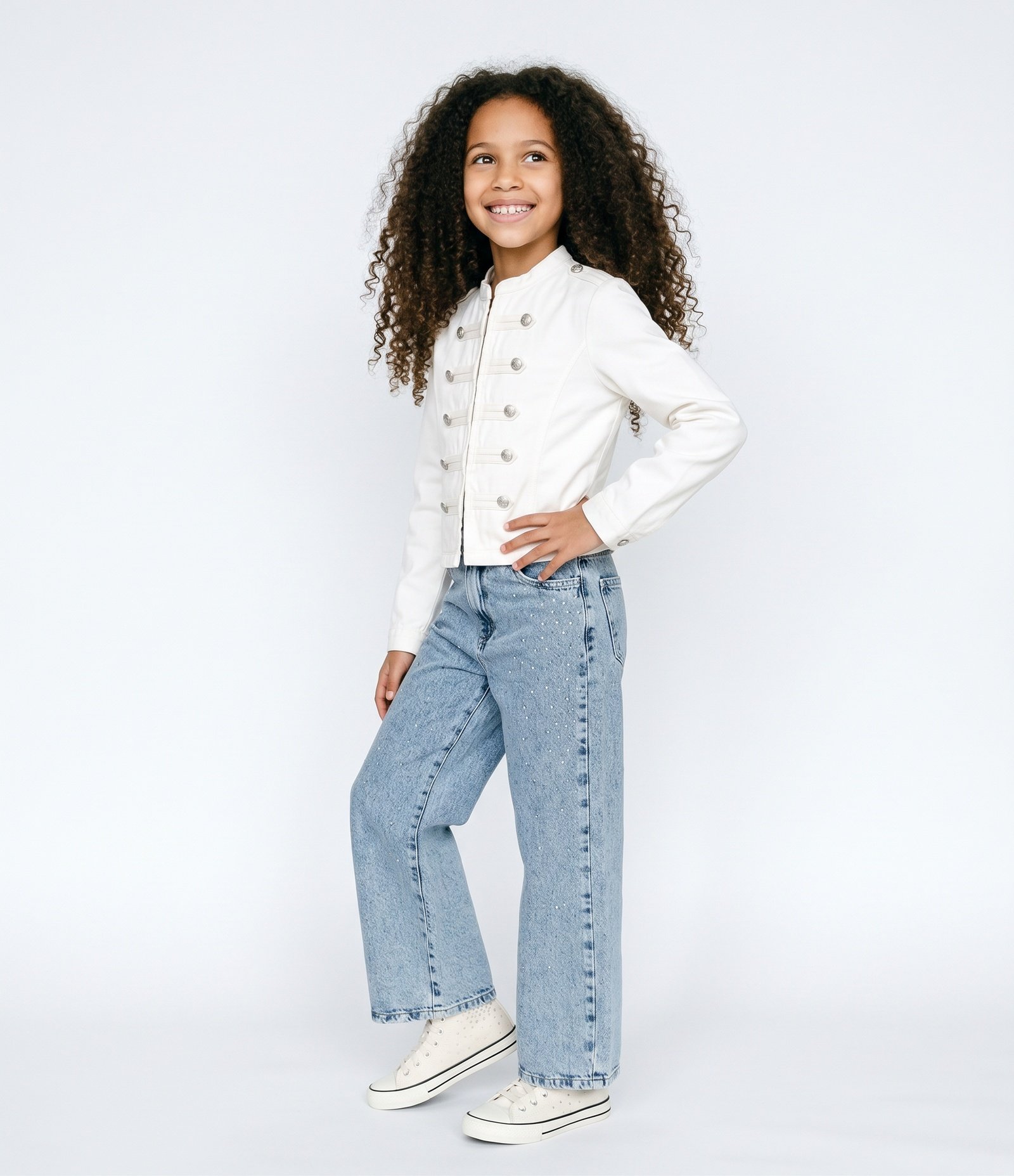 Jaqueta Napoleônica Infantil Em Sarja com Botões Aplicados - Tam 7 a 16 Anos Off White 1
