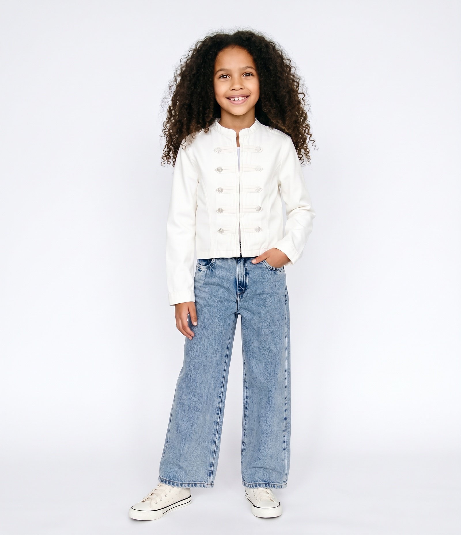 Jaqueta Napoleônica Infantil Em Sarja com Botões Aplicados - Tam 7 a 16 Anos Off White 2