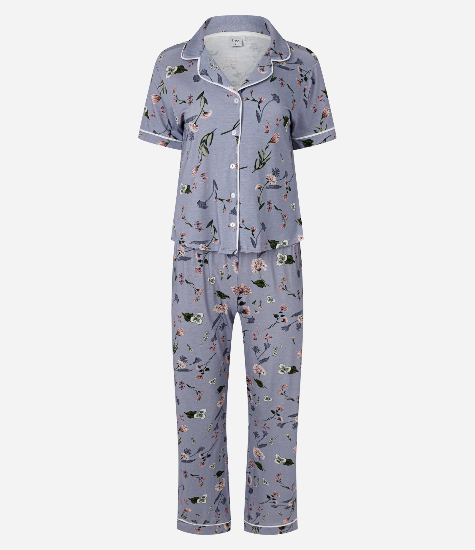 Pijama Americano em Viscolycra com Estampa Floral Cinza 1