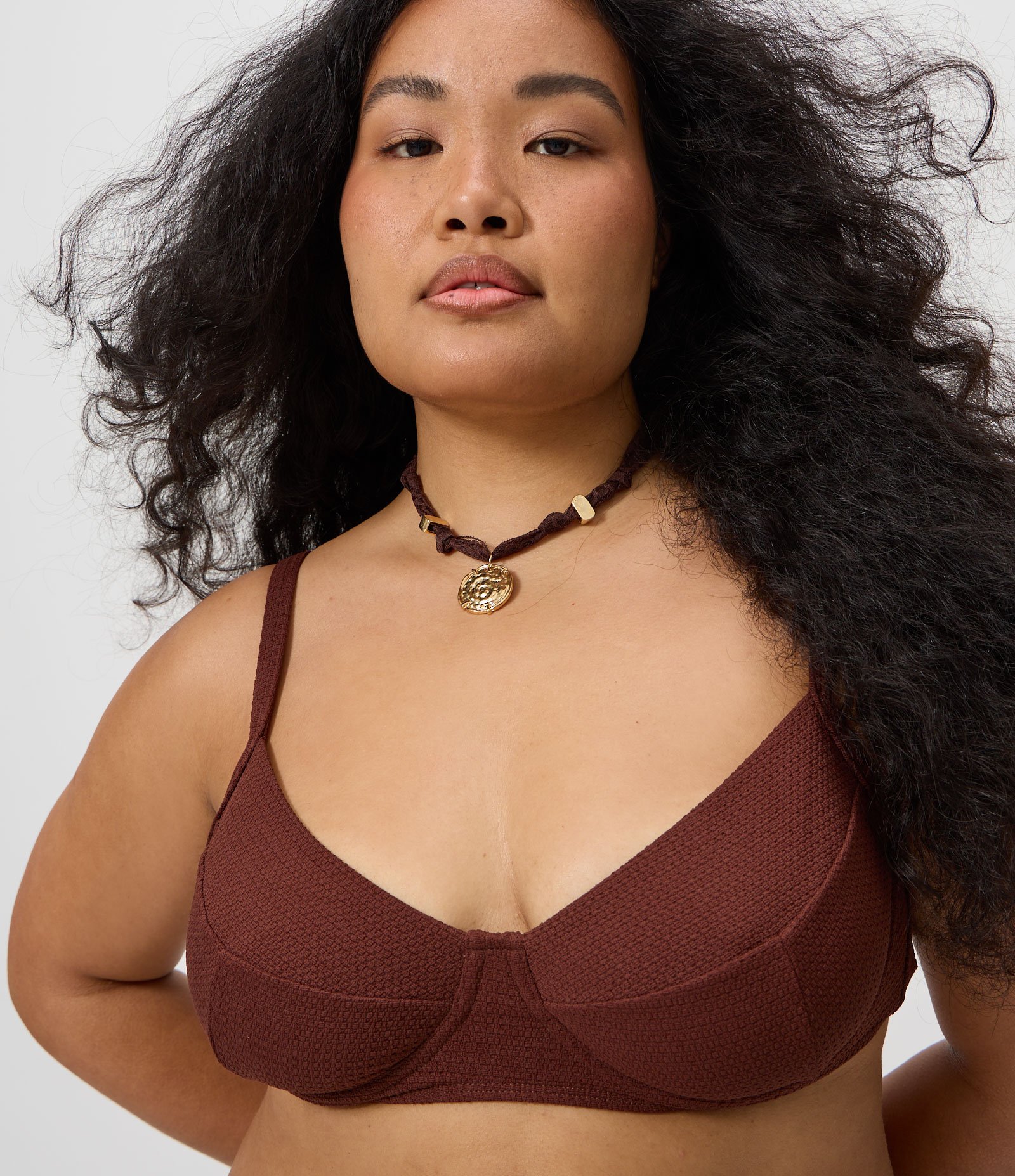 Biquíni Top Camisetinha Texturizado Curve & Plus Size Marrom 3
