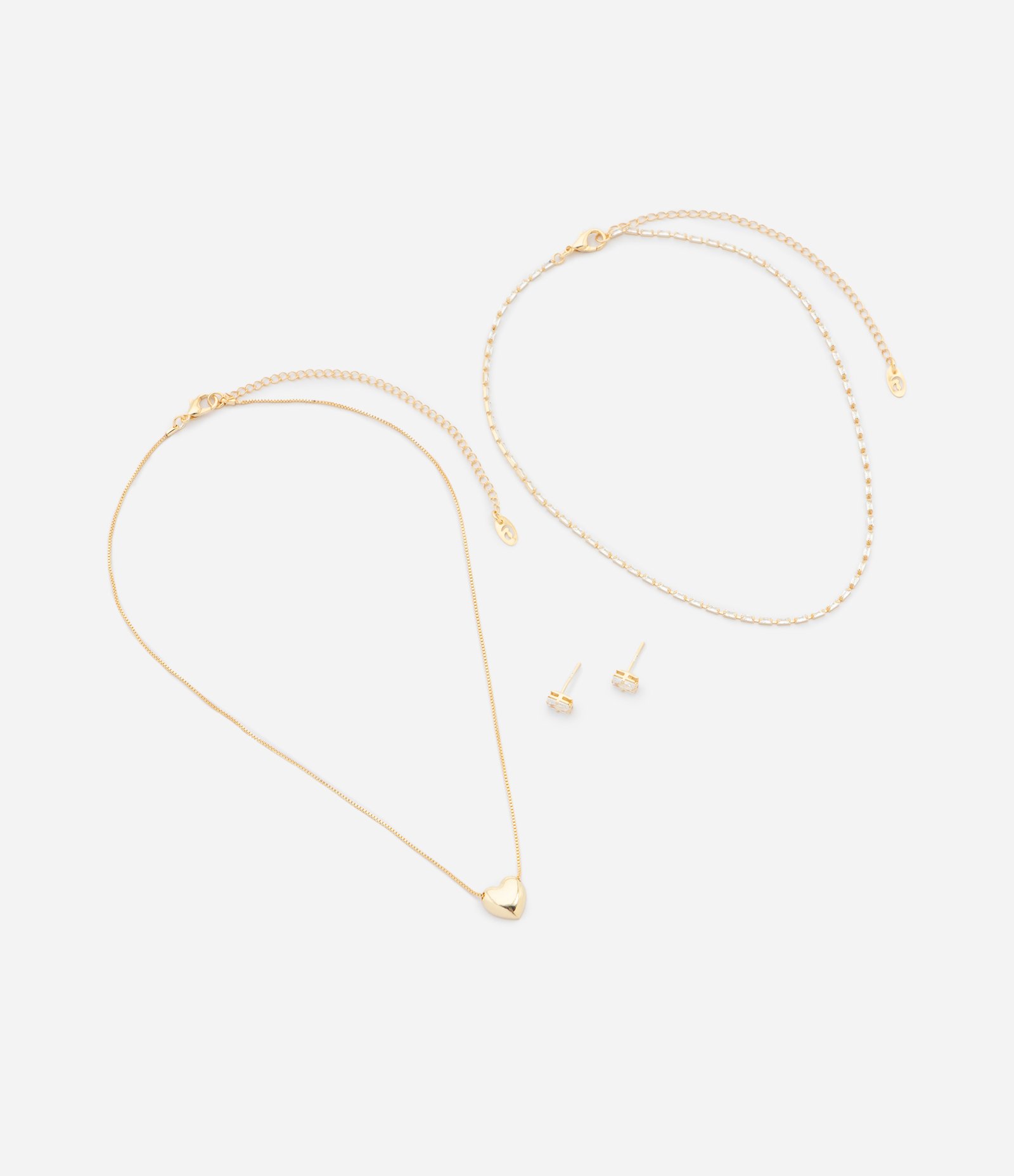 Conjunto com Colares em Camadas e Brincos com Zircônias Dourado 2
