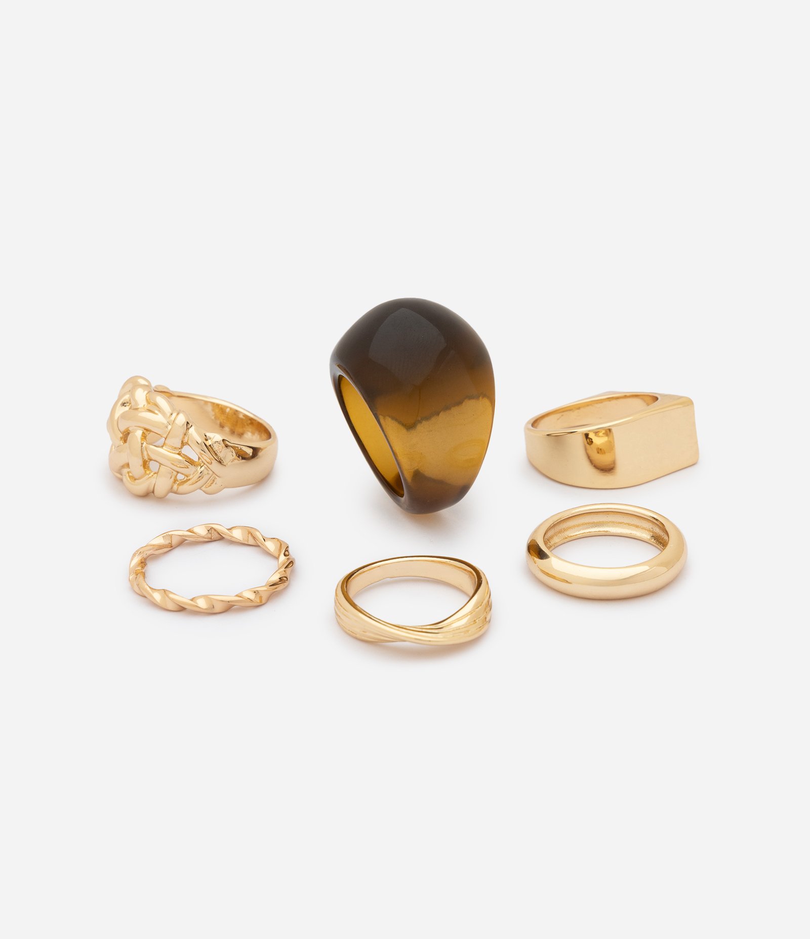 Kit 06 Anéis com Formas Variadas Dourado 2