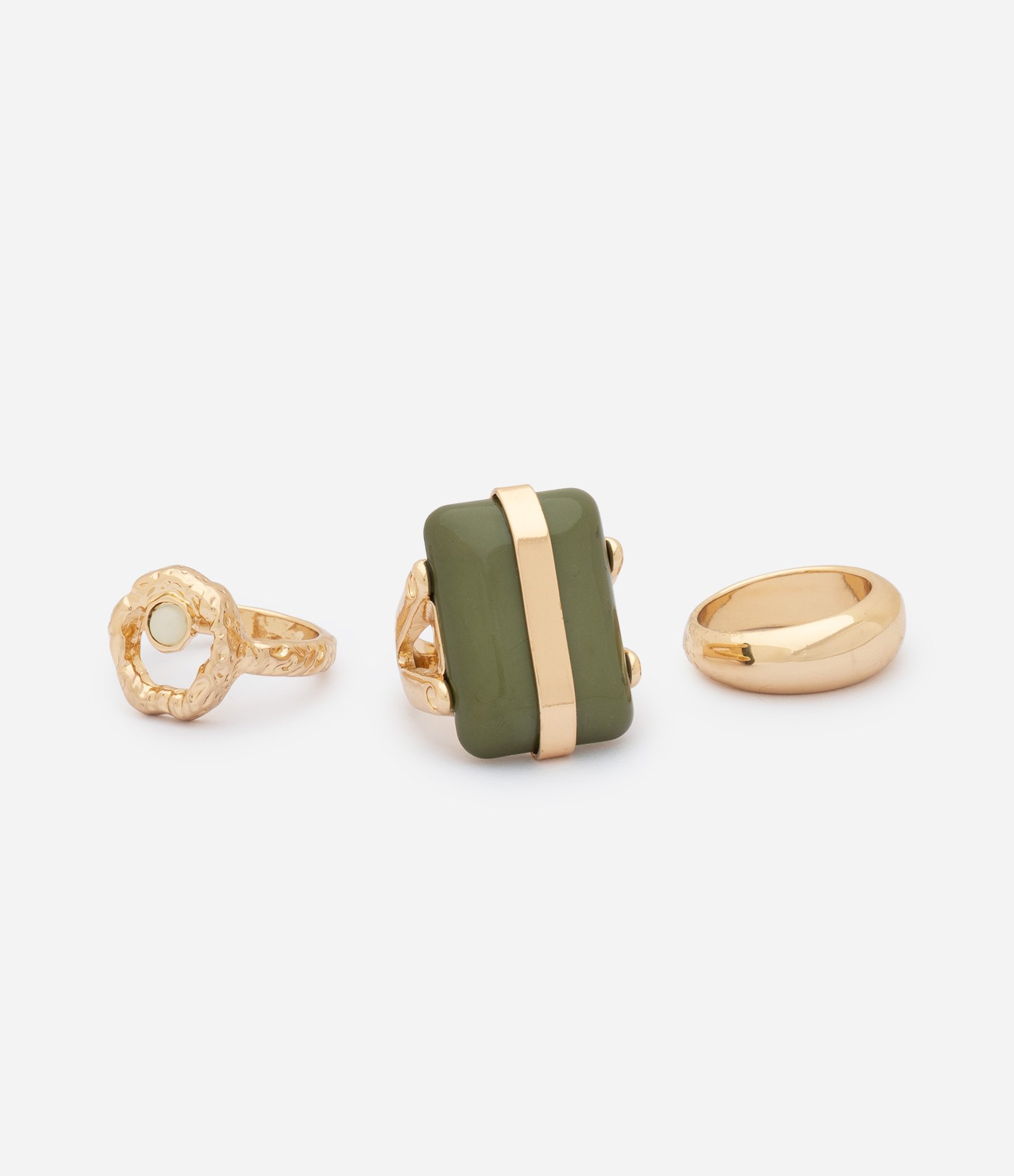 Kit com 03 Anéis com Aplicação de Resina e Design Orgânico Dourado 2