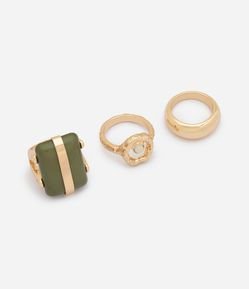 Kit com 03 Anéis com Aplicação de Resina e Design Orgânico