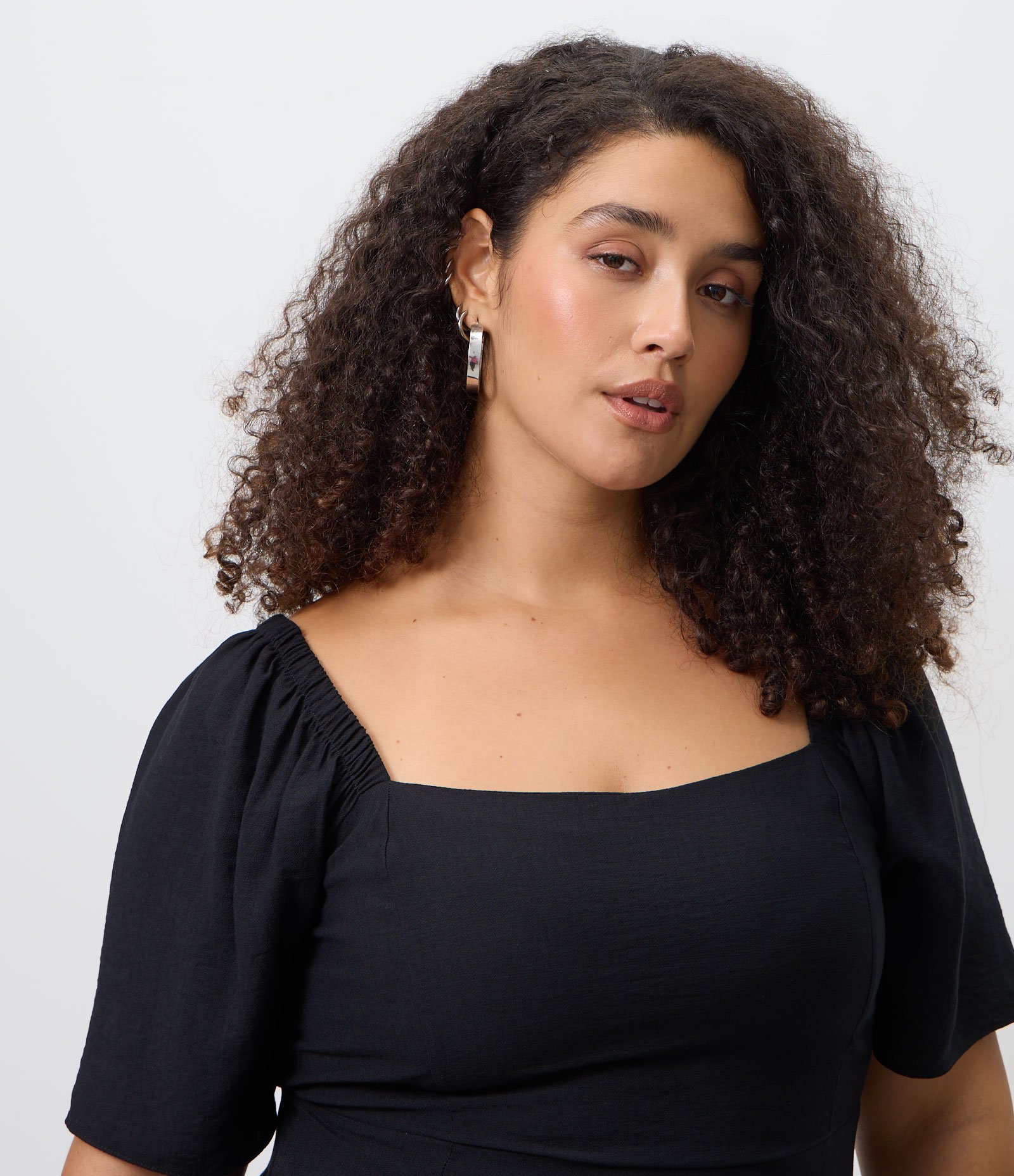 Vestido Midi em Crepe com Decote Quadrado Curve & Plus Size Preto 3