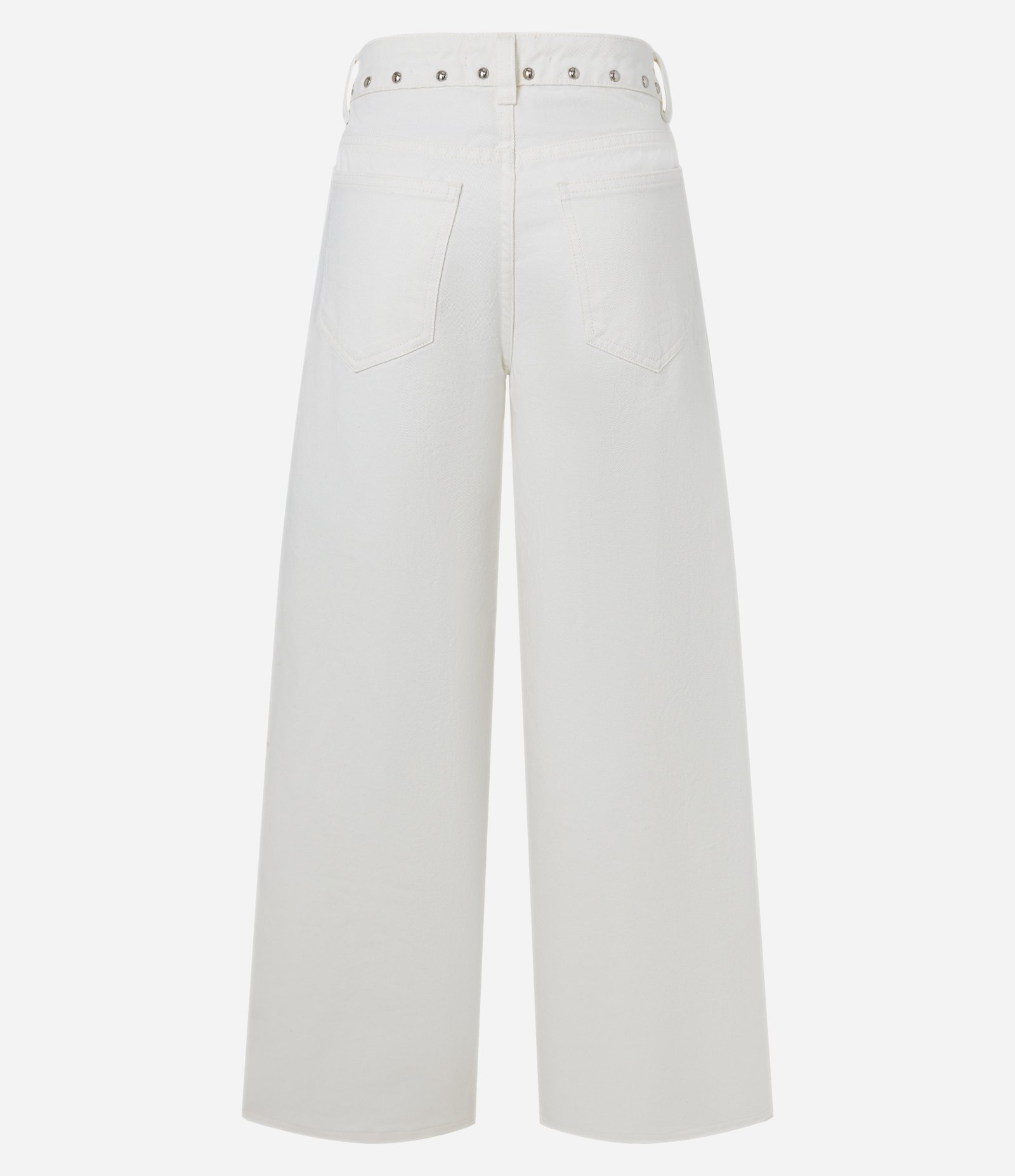 Calça Wide Leg em Sarja com Aplicação de Tachas Branco 2