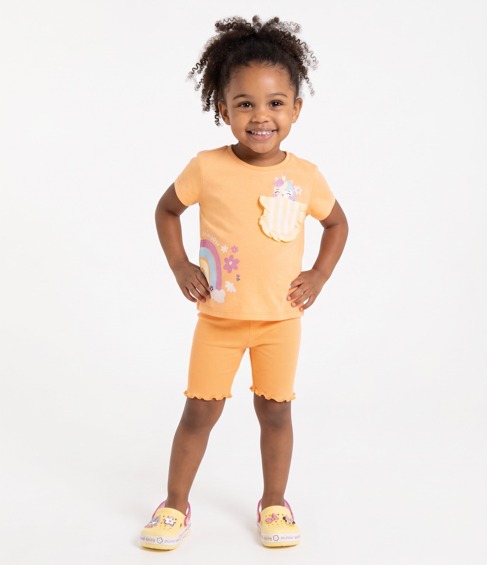 Camiseta Infantil Em Algodão Poim Estampa Unicórnio com Bolsinho - Tam 1 a 6 Anos Amarelo 1