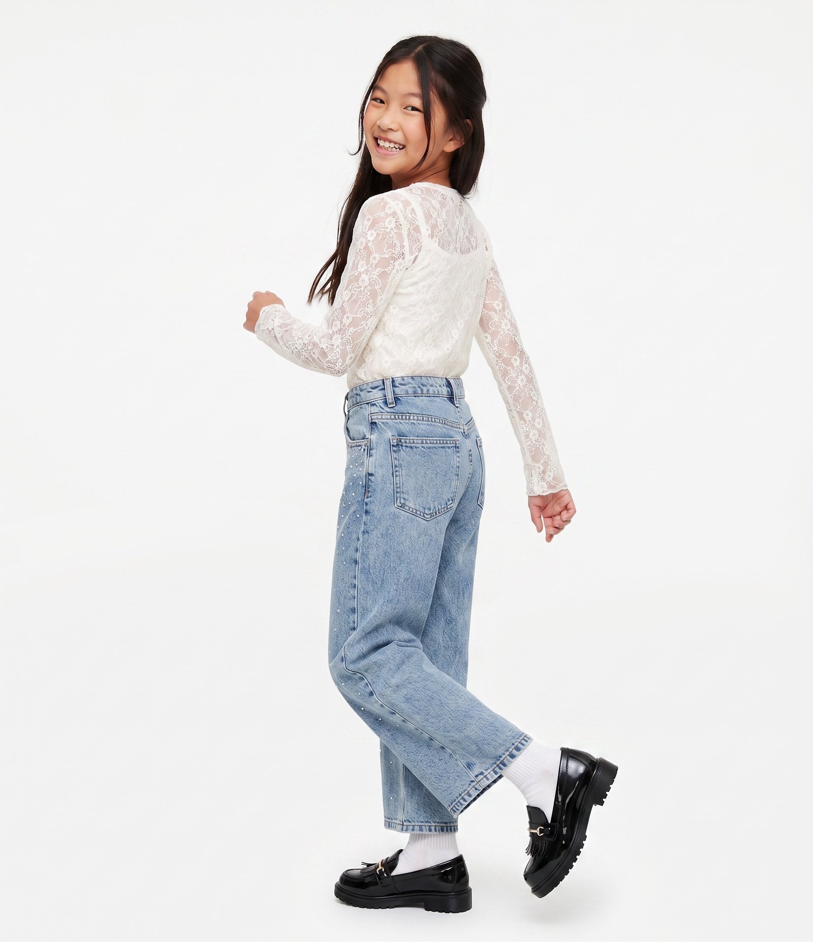 Blusa Infantil em Renda com Manga Longa - Tam 5 a 16 Anos Bege 3