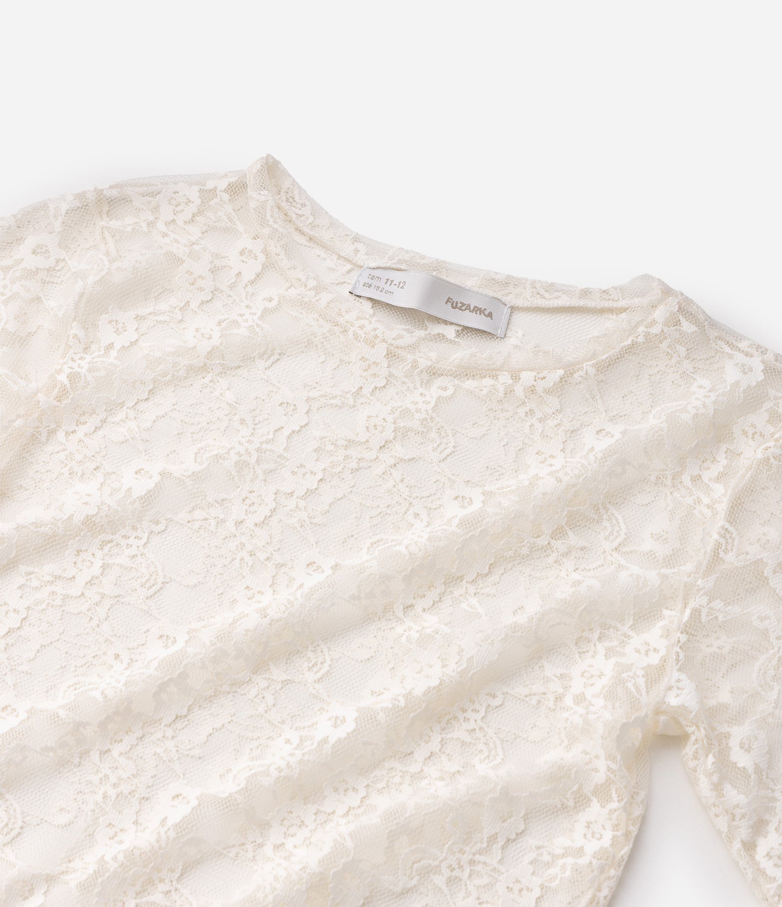 Blusa Infantil em Renda com Manga Longa - Tam 5 a 16 Anos Bege 5