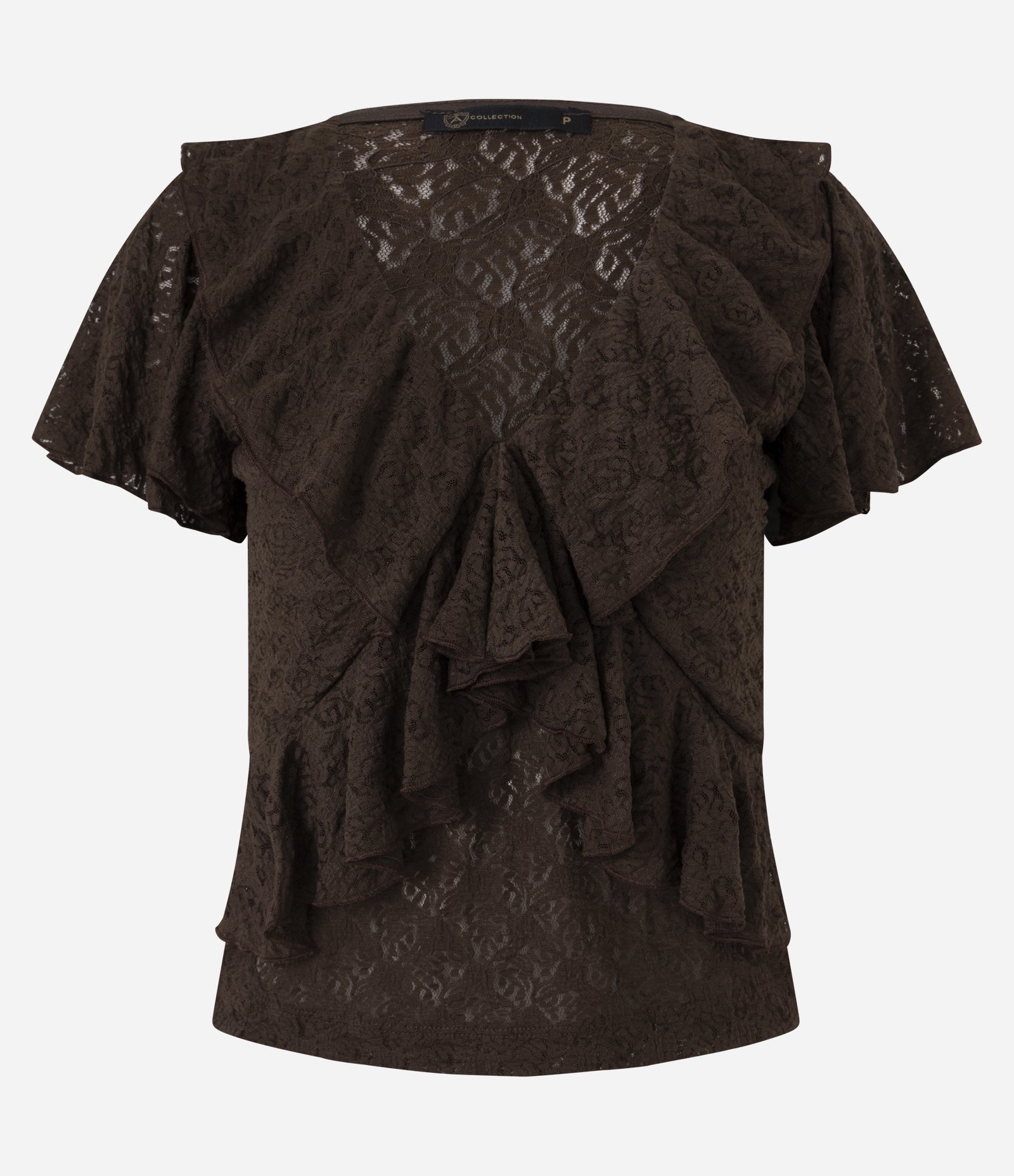 Blusa com Renda Aplicada e Babados Marrom 5