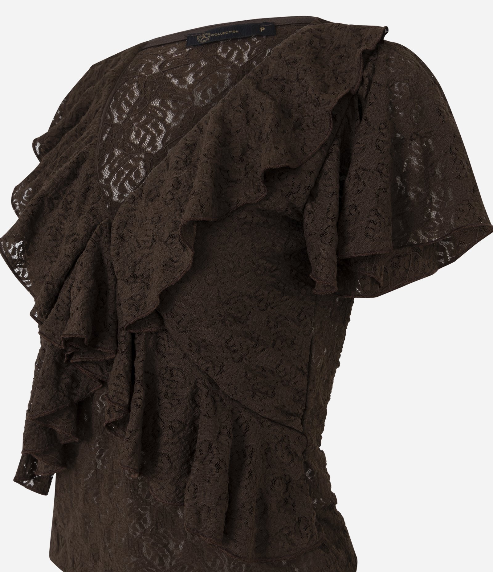 Blusa com Renda Aplicada e Babados Marrom 6