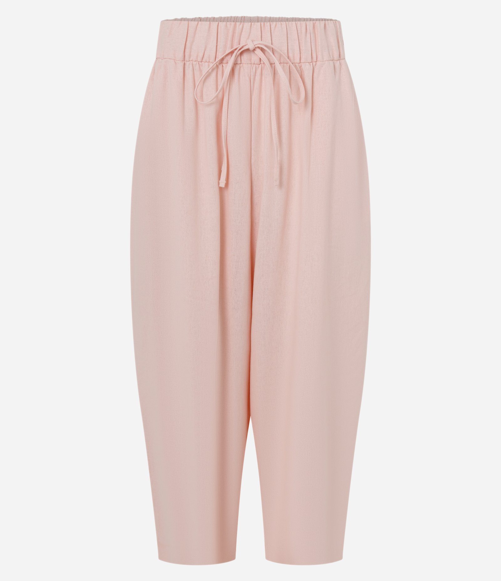 Calça Pantacourt em Viscolinho com Cós Elástico e Amarração Rosa Claro 5