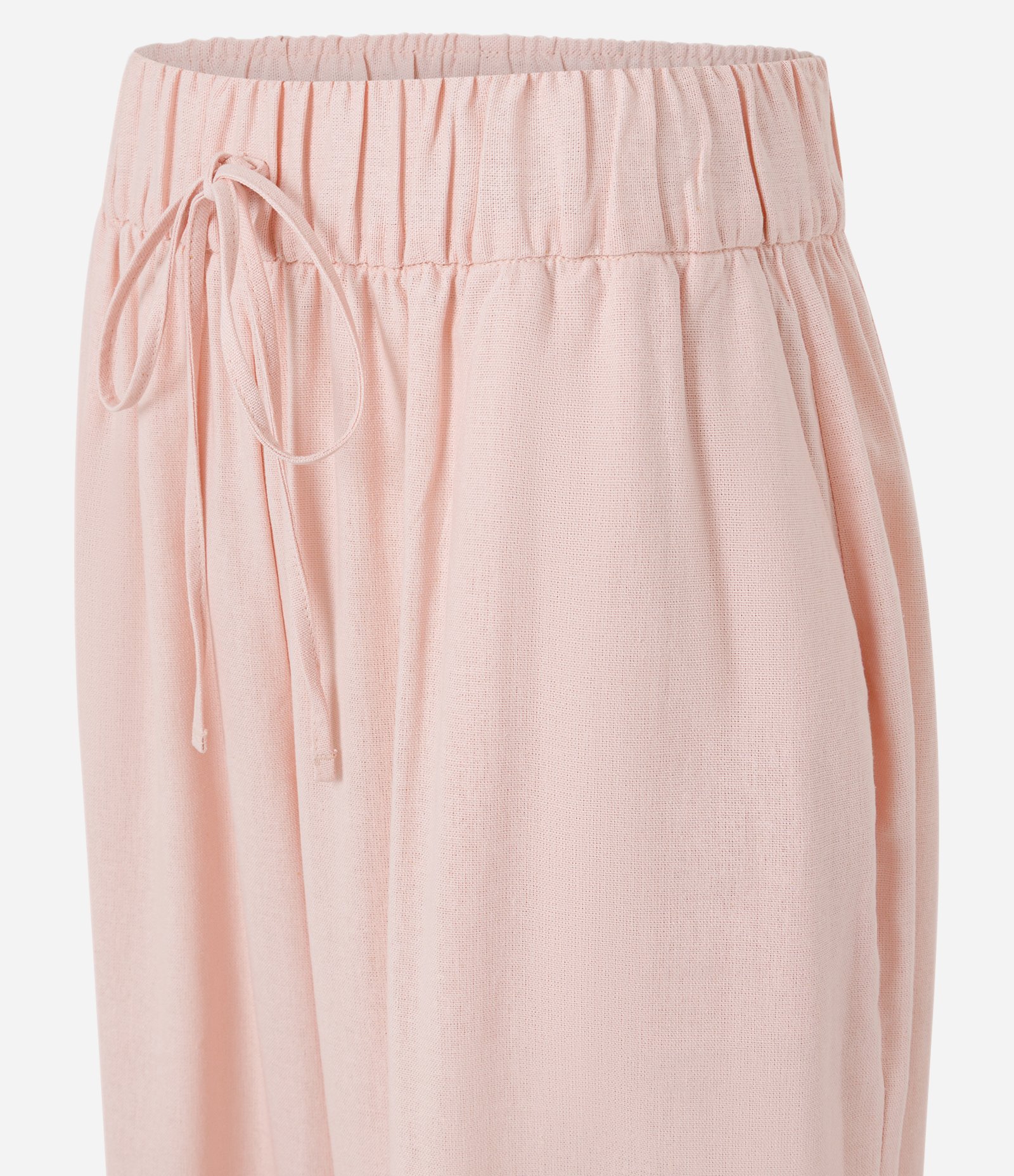 Calça Pantacourt em Viscolinho com Cós Elástico e Amarração Rosa Claro 6