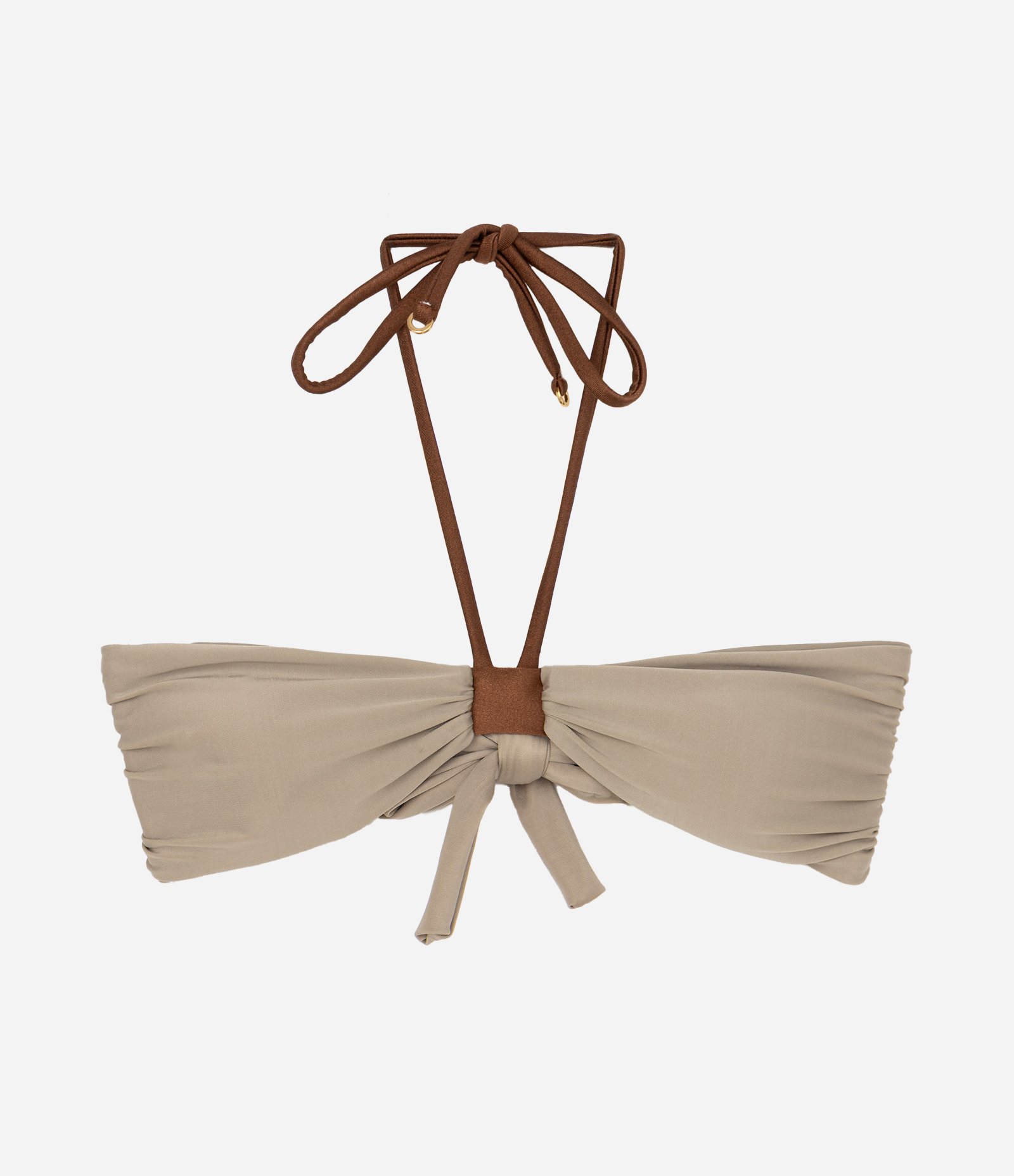 Biquíni Top Bandeau com Amarração no Pescoço em Microfibra Cinza 1