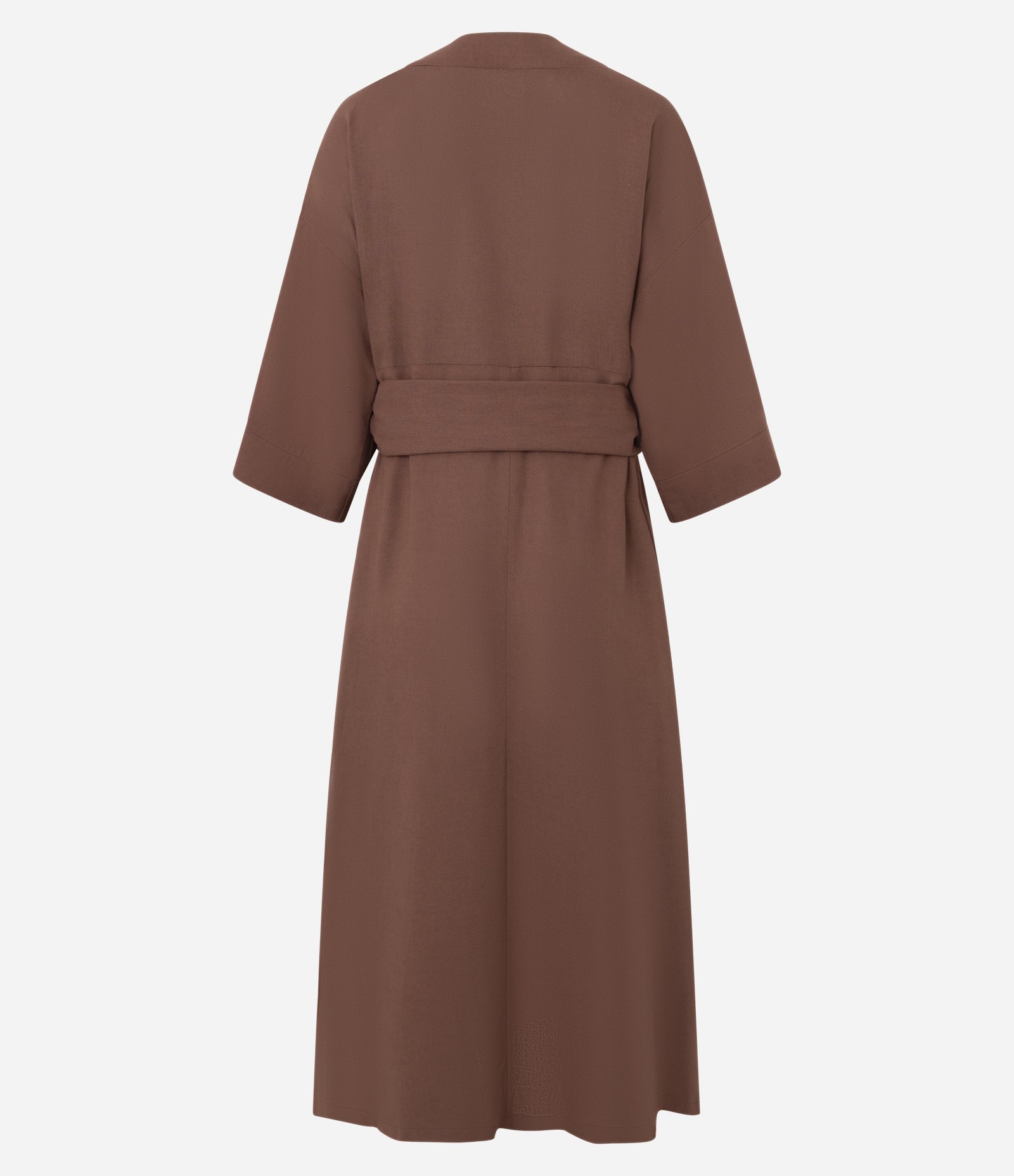 Vestido Kimono em Viscolinho com Faixa para Amarração e Mangas Amplas Marrom 2