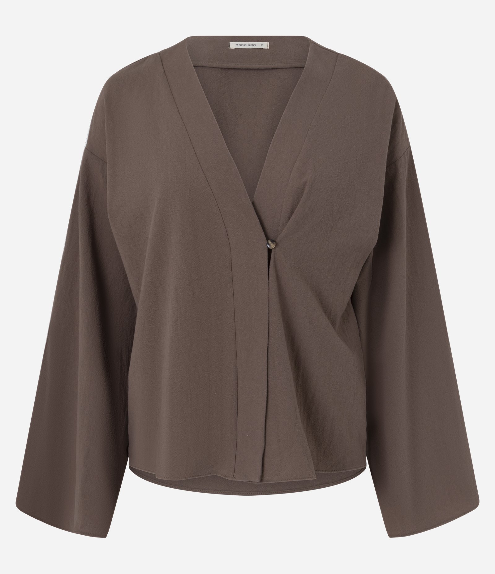 Blusa Transpassada em Algodão com Manga Ampla e Fechamento Único Marrom 5