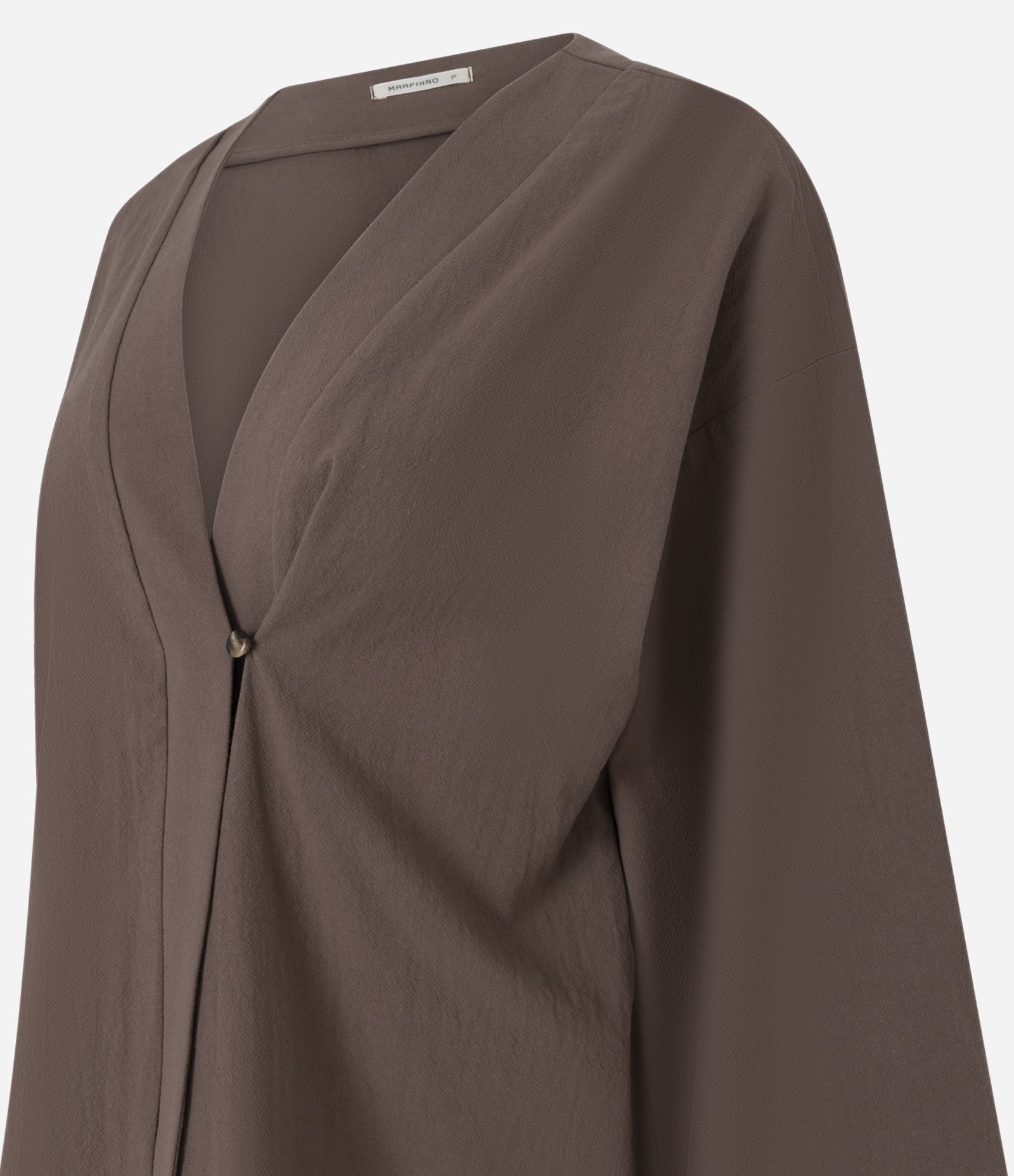 Blusa Transpassada em Algodão com Manga Ampla e Fechamento Único Marrom 6