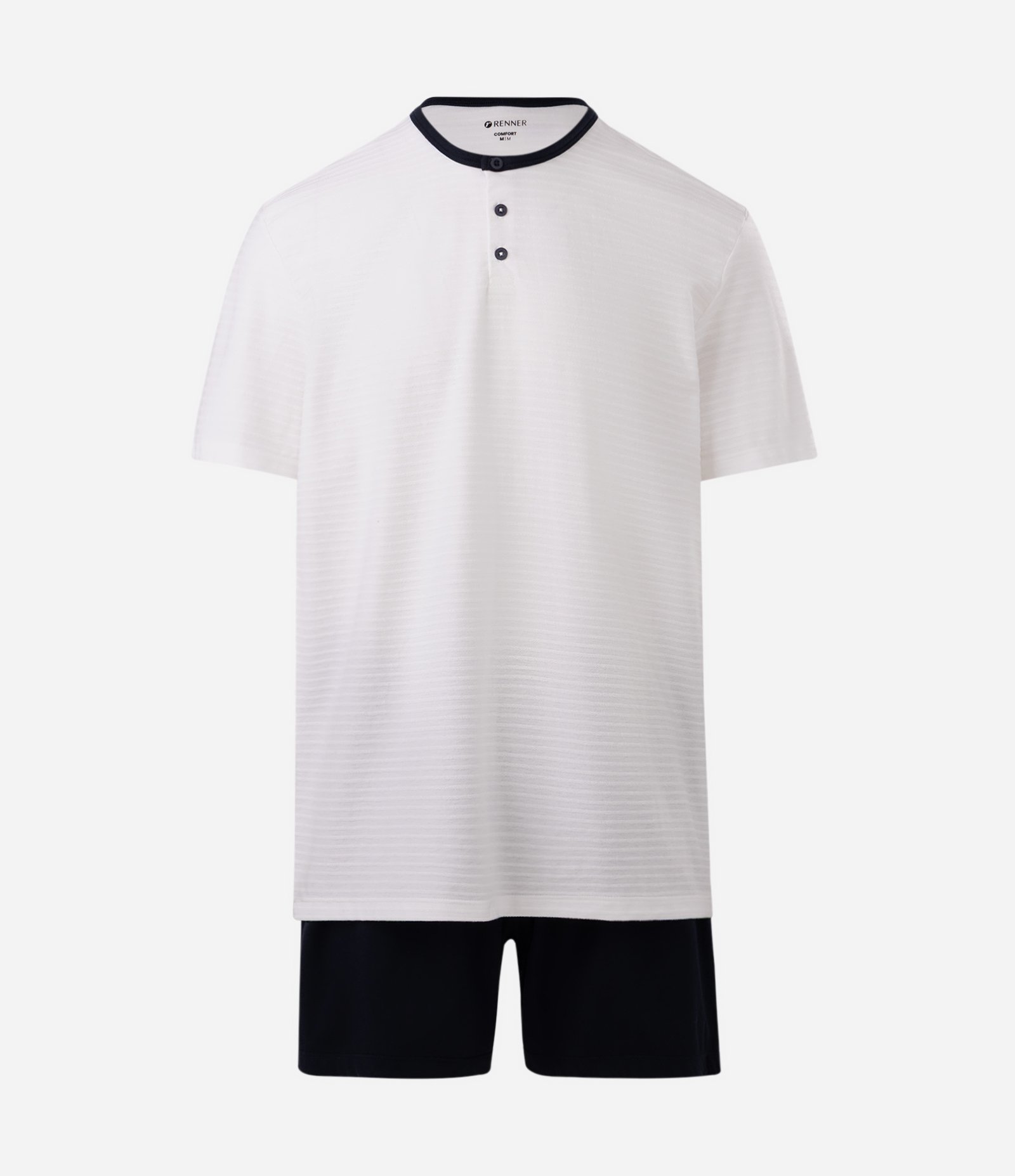 Pijama Curto em Algodão com Gola Henley Branco 1