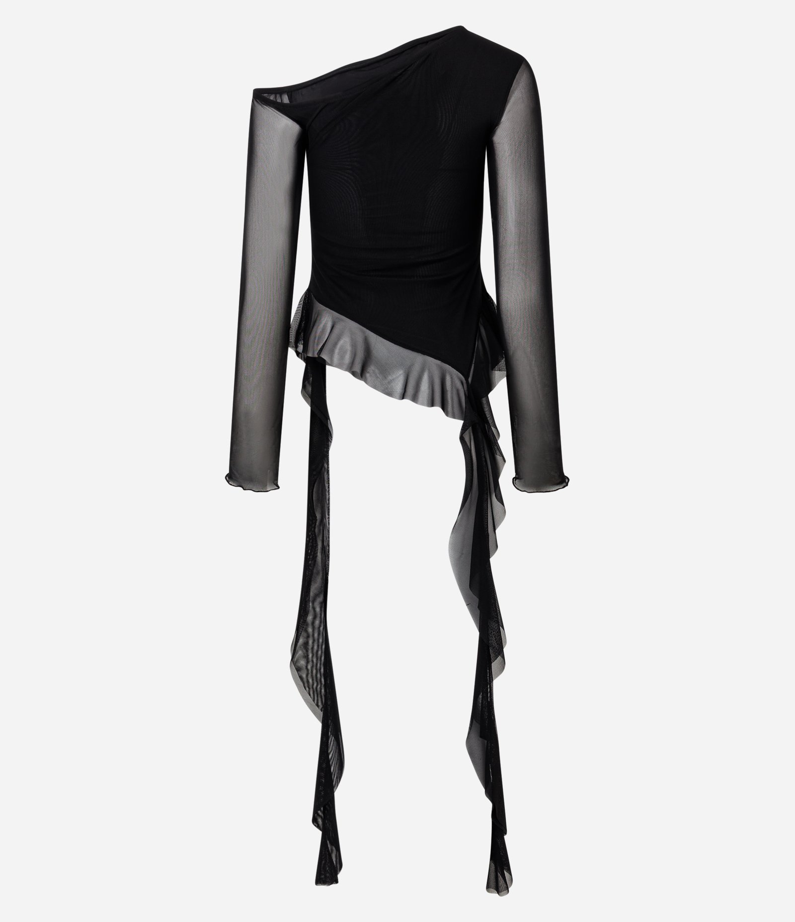 Blusa em Tule com Decote Assimétrico e Aplicação de Pedrarias Preto 3