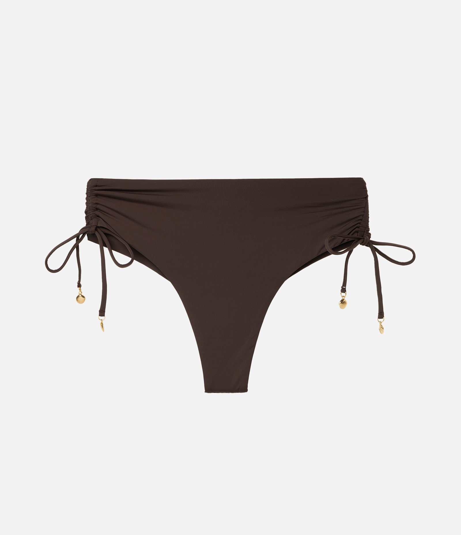 Biquíni Calcinha Hot Pants com Franzido e Amarrações Laterais Marrom 1