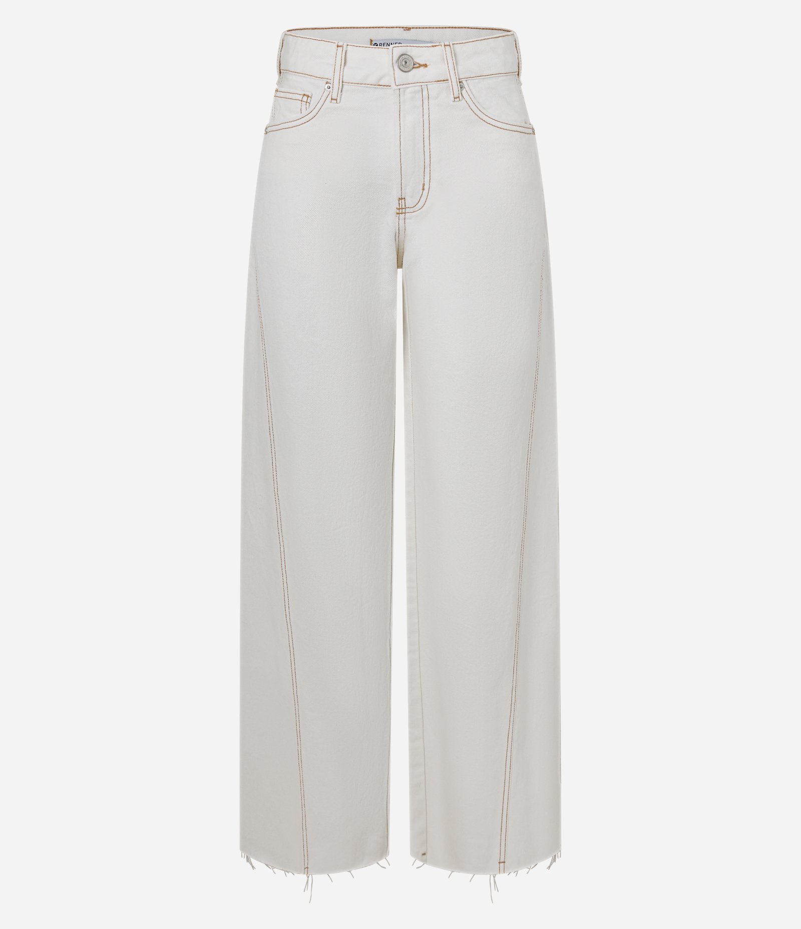 Calça Wide em Sarja com Recortes Contrastantes Branco 5