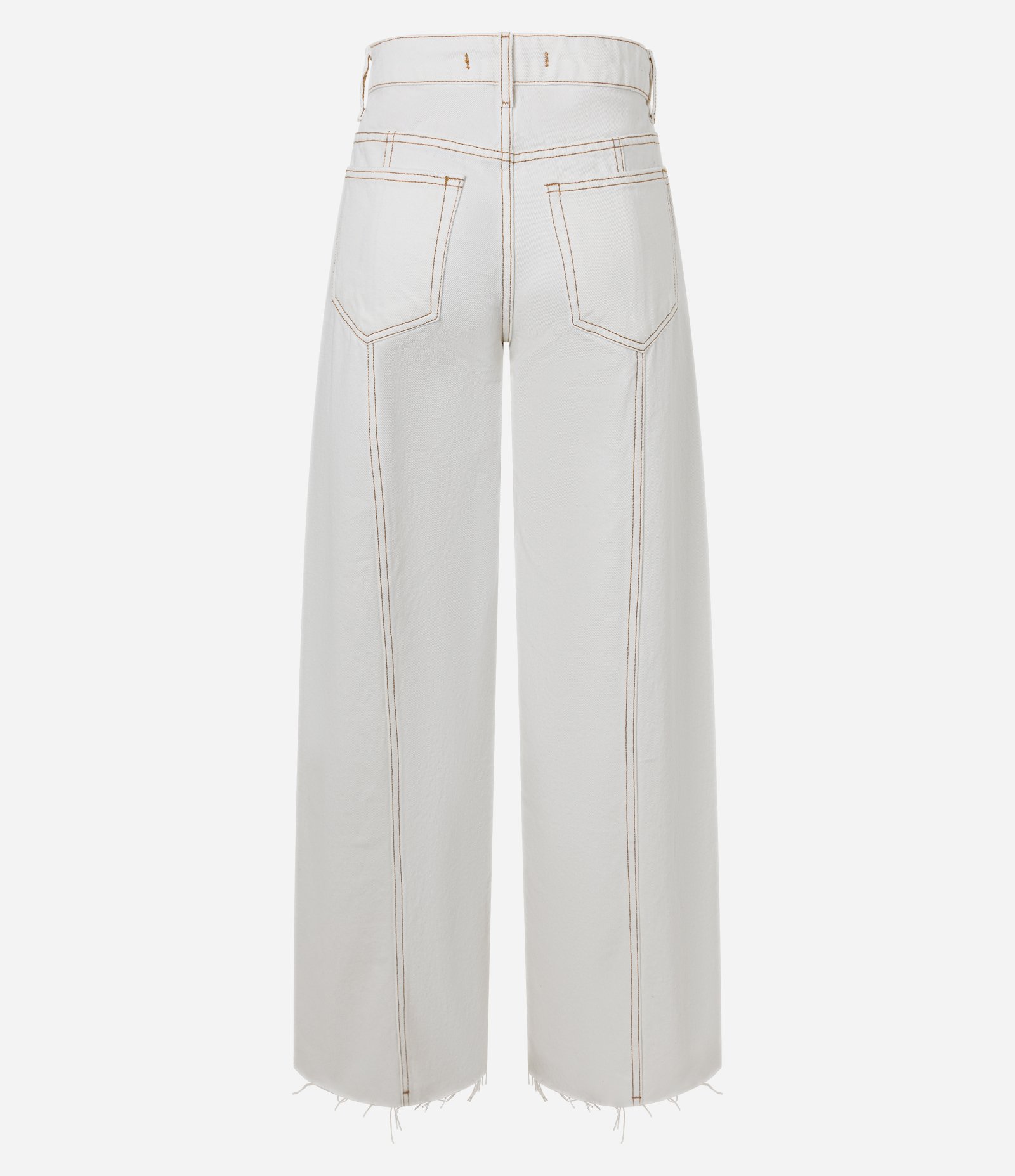 Calça Wide em Sarja com Recortes Contrastantes Branco 6