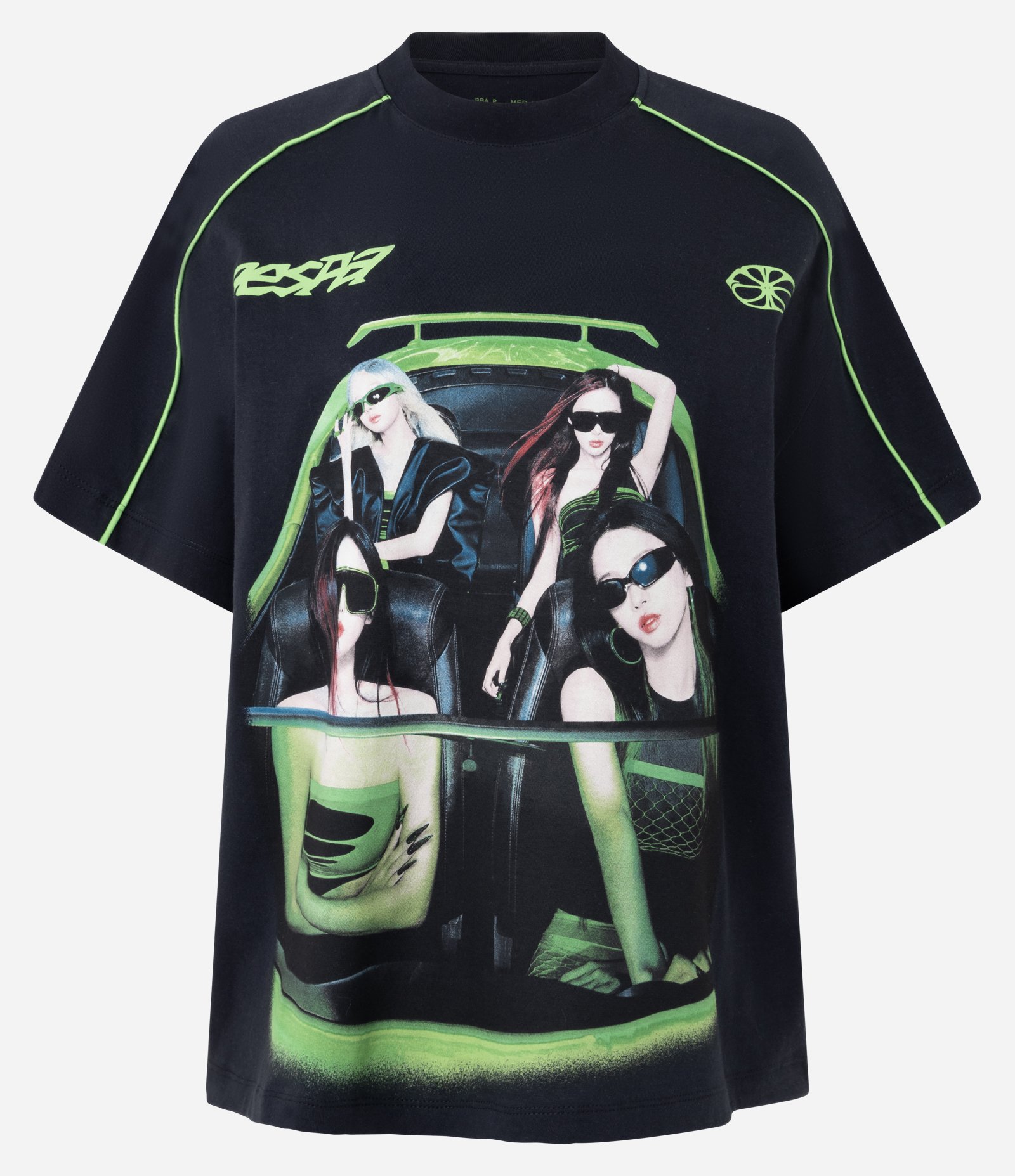 Camiseta Manga Curta com Estampa AESPA e Detalhes Contrastantes Preto 5