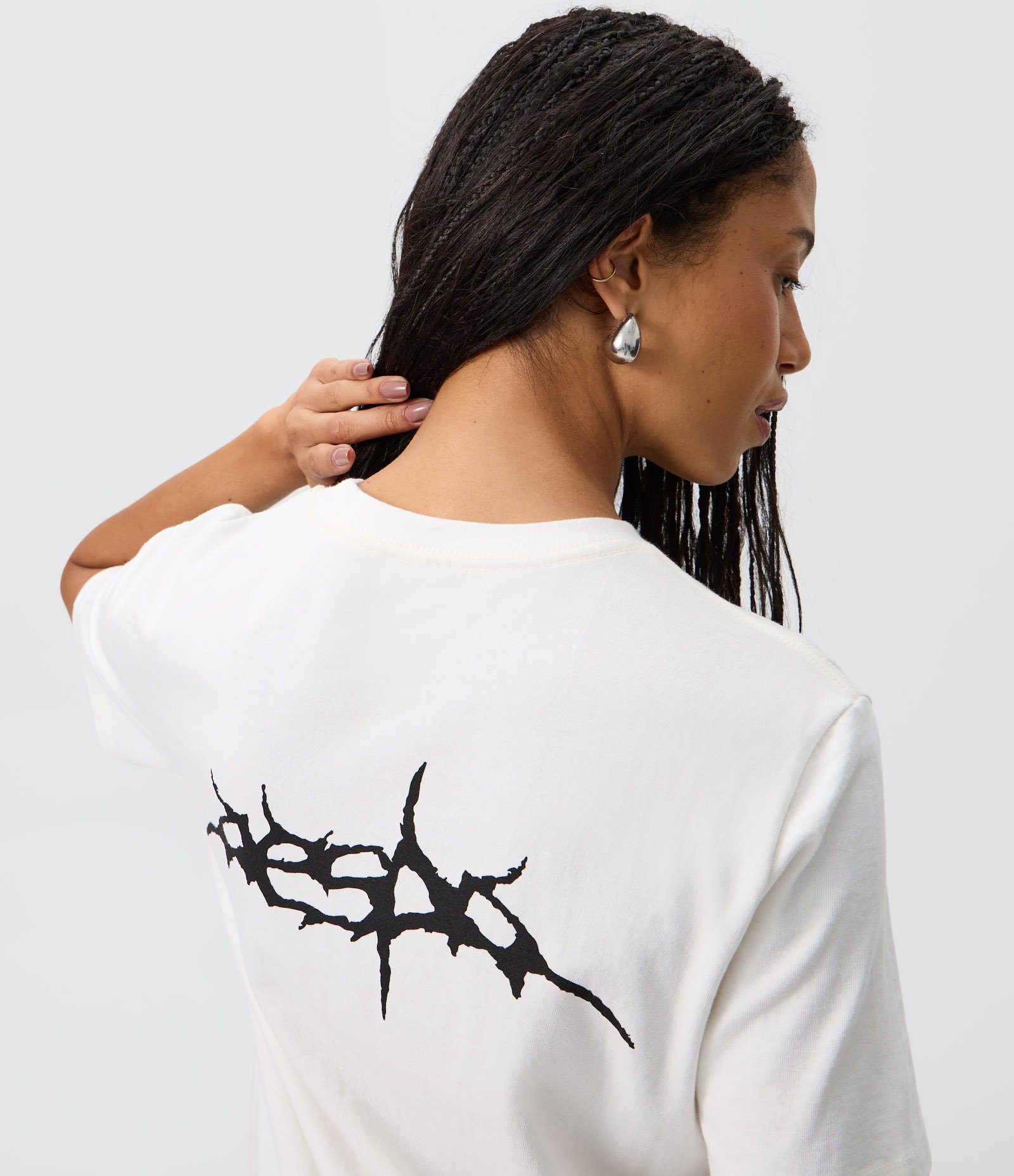Camiseta em Algodão com Estampa AESPA e Manga Curta Branco 4