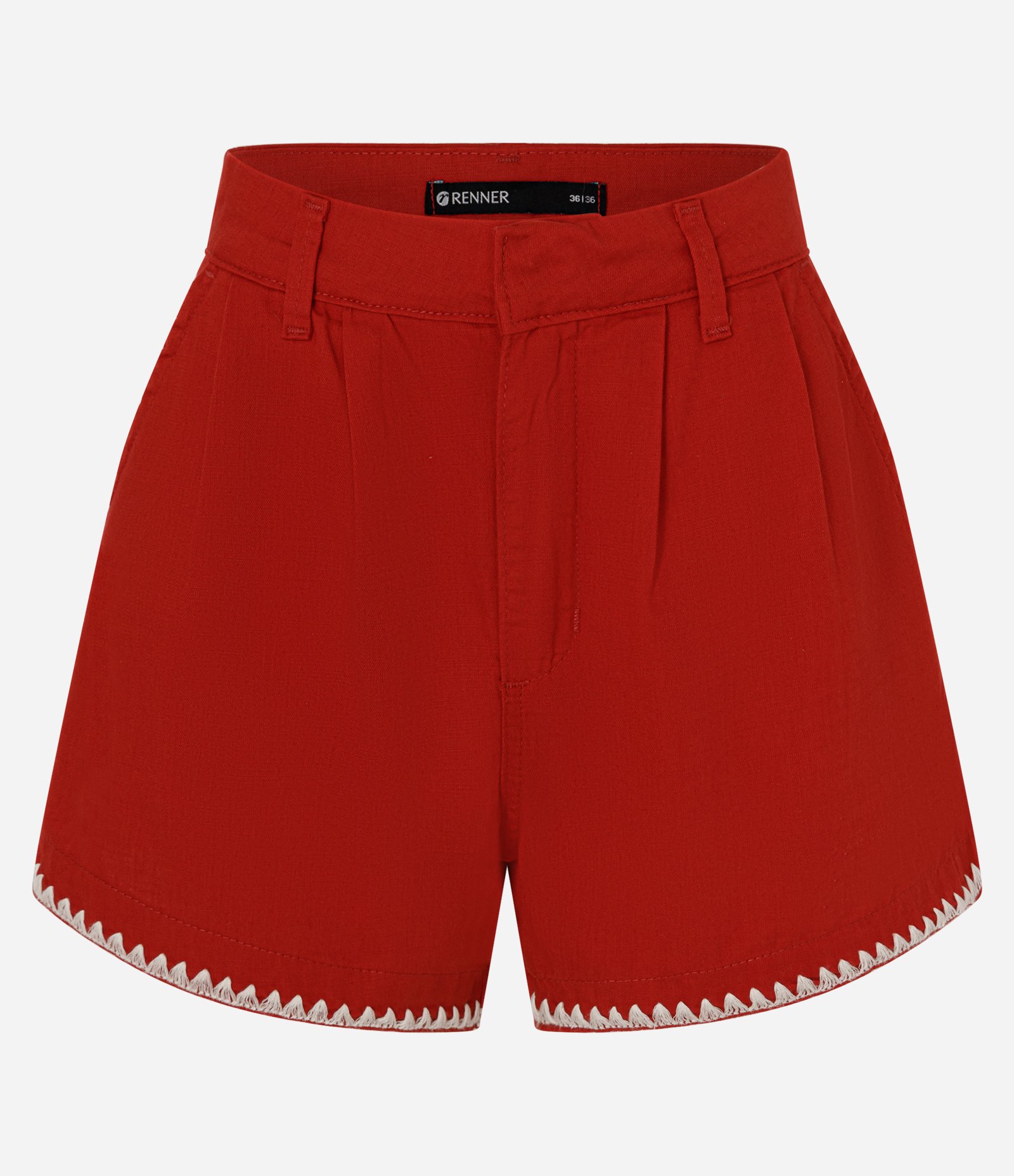 Short em Sarja com Bordado Contrastante na Barra Vermelho 1
