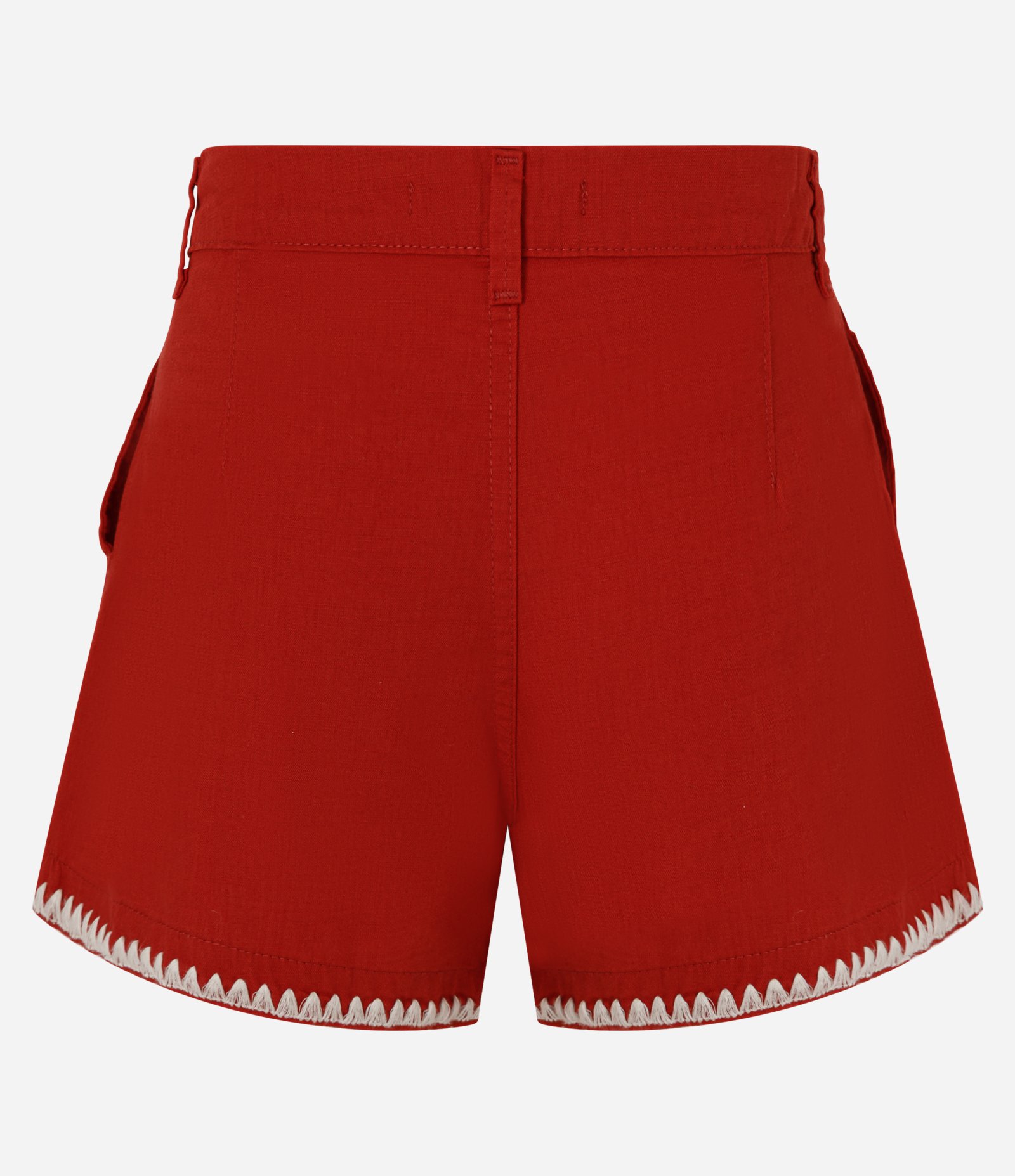 Short em Sarja com Bordado Contrastante na Barra Vermelho 2