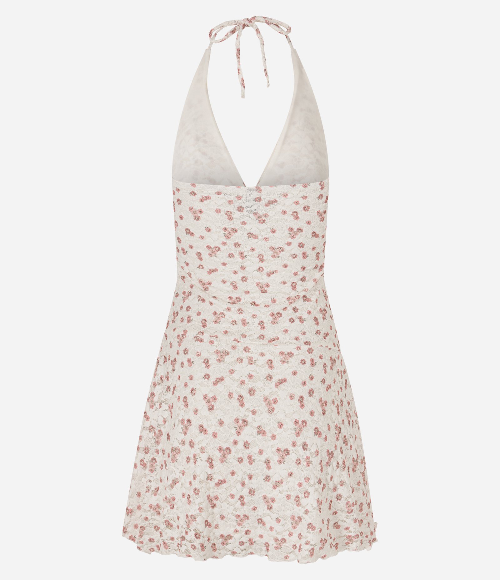 Vestido Frente Única Curto em Renda com Estampa Floral Liberty Branco/Rosa 2