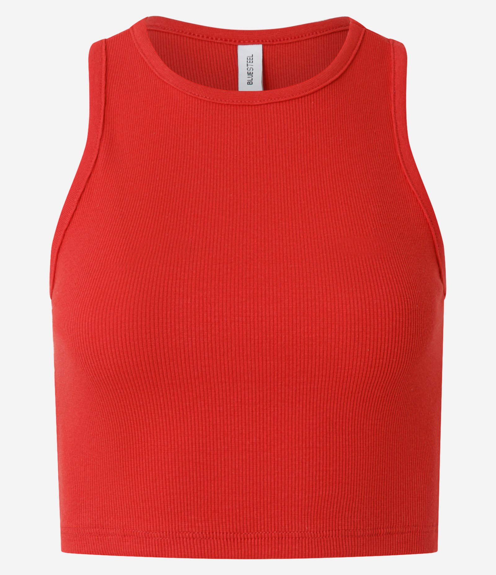 Regata Cropped Canelada Em Algodão com Gola Redonda Vermelho 1