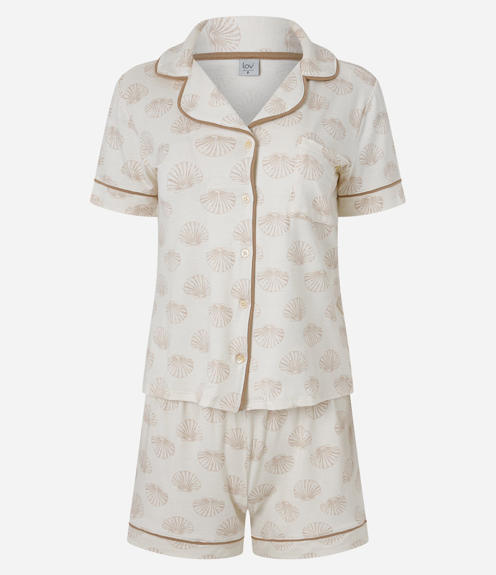 Pijama Curto Americano em Viscolycra com Estampa de Conchas Branco 5