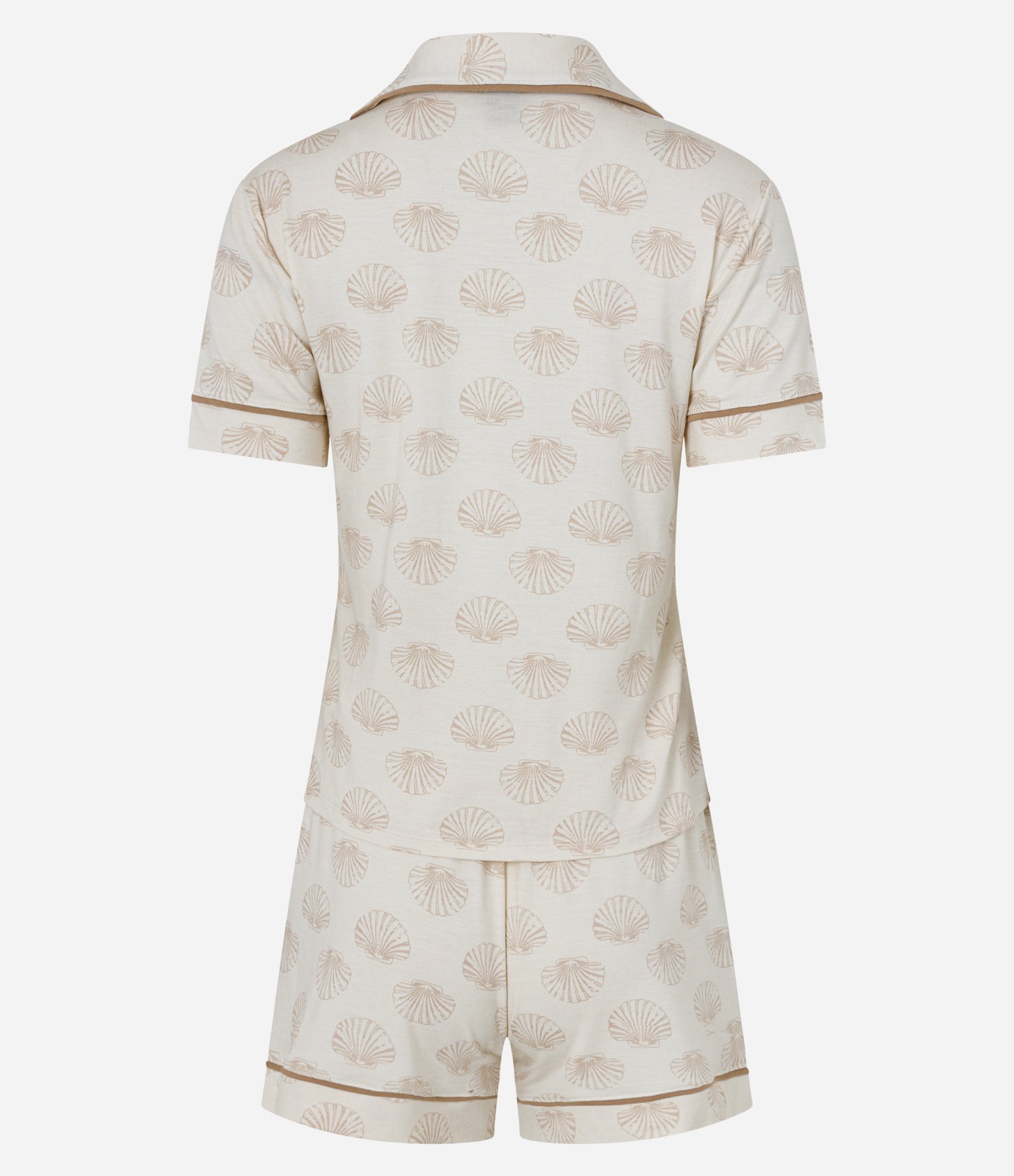 Pijama Curto Americano em Viscolycra com Estampa de Conchas Branco 6