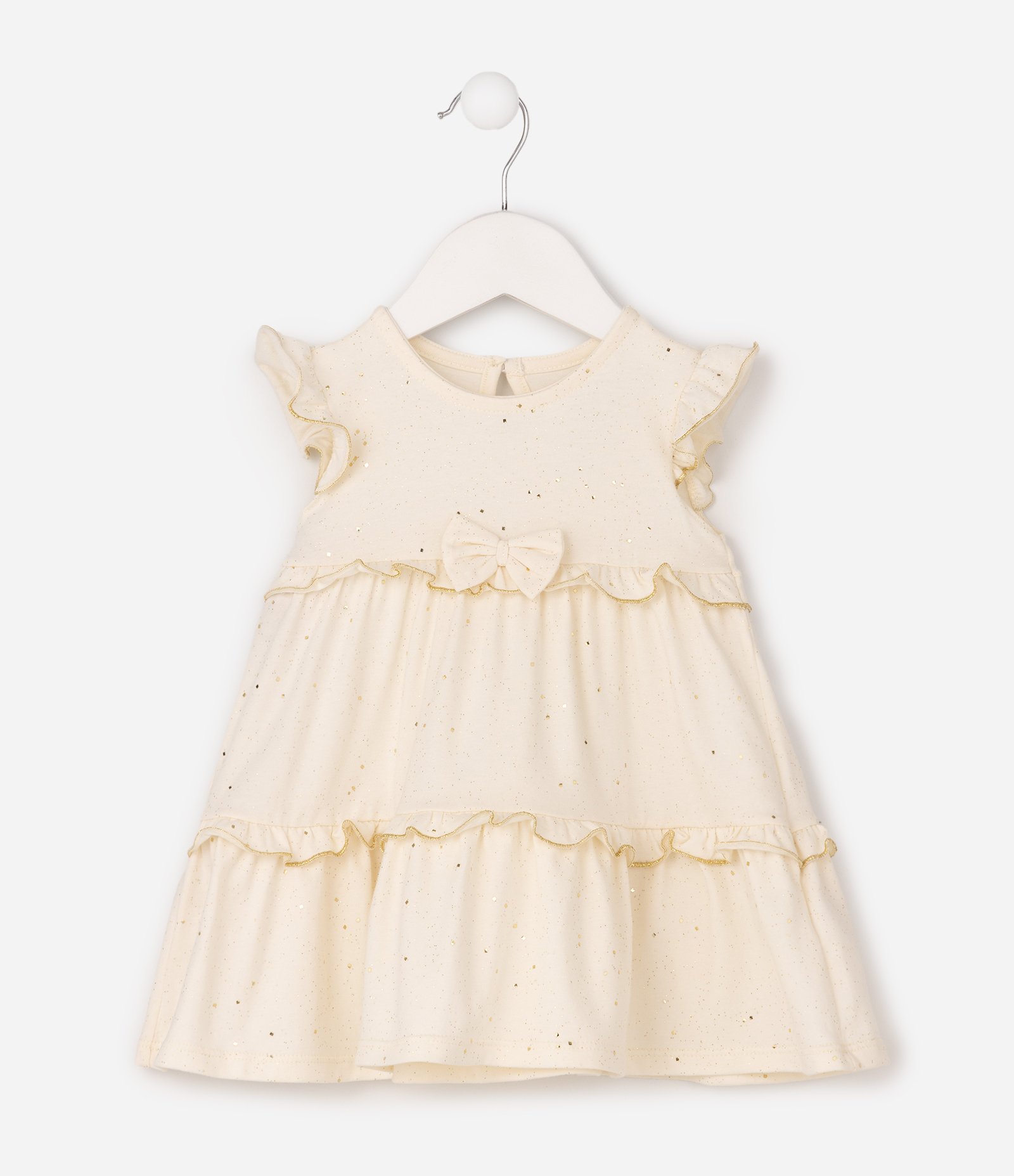Vestido Bebê com Laço e Brilhinhos - Tam 0 a 18 Meses Bege 7
