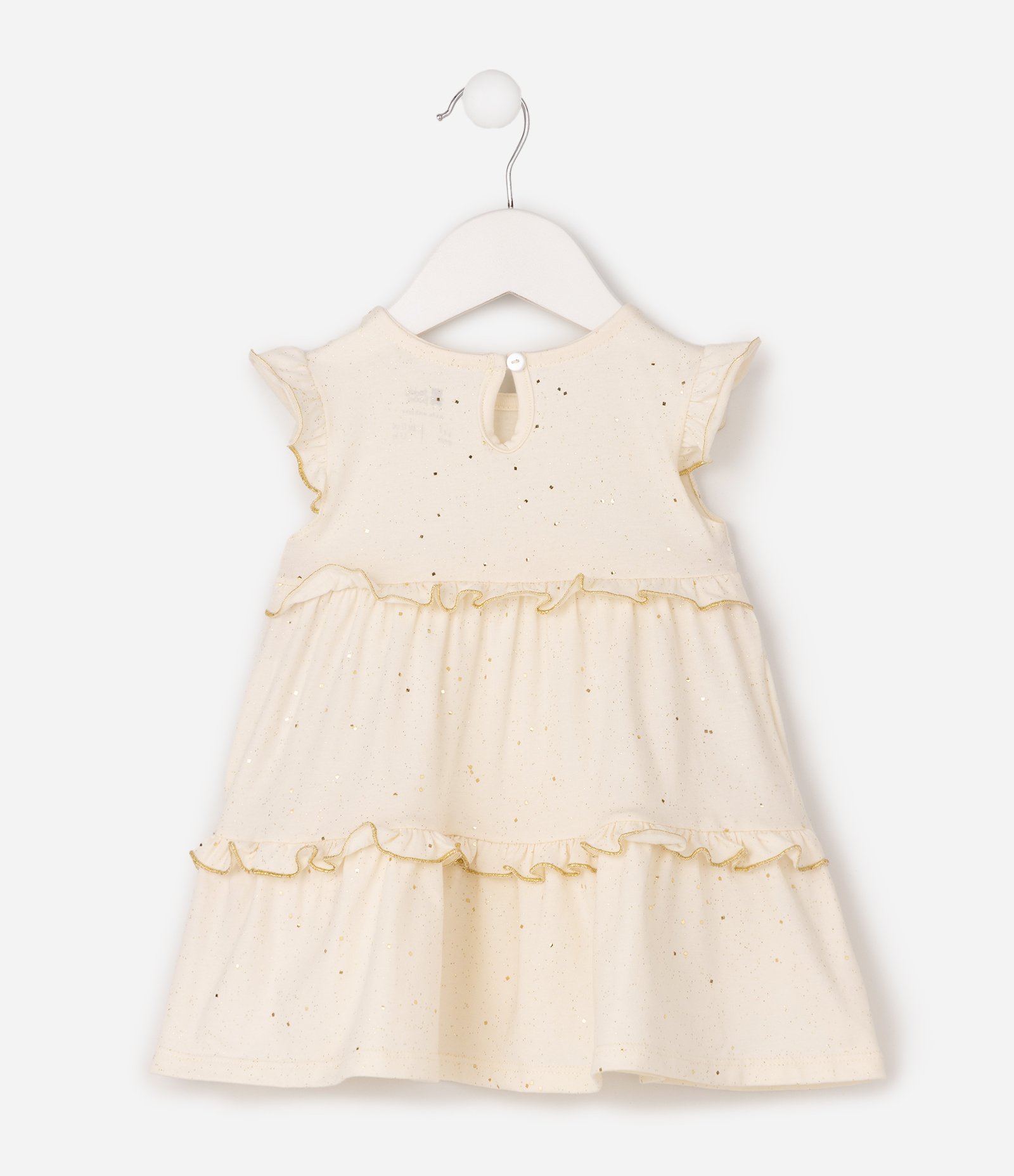 Vestido Bebê com Laço e Brilhinhos - Tam 0 a 18 Meses Bege 8