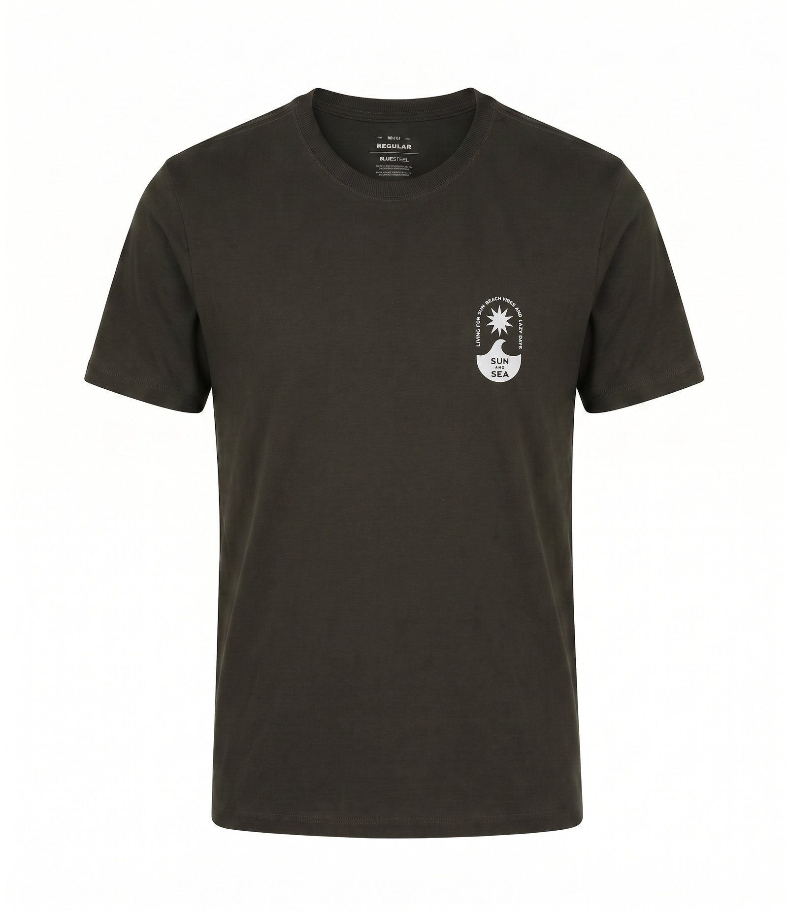Camiseta Regular em Algodão com Lettering Sun and Sea Verde 1