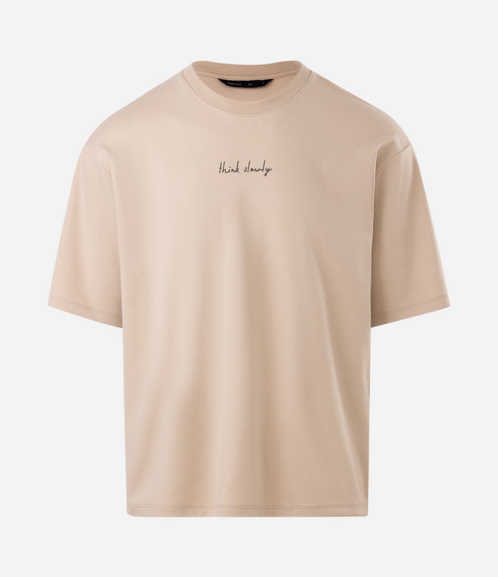 Camiseta Boxy em Algodão com Lettering Bordado Bege 5