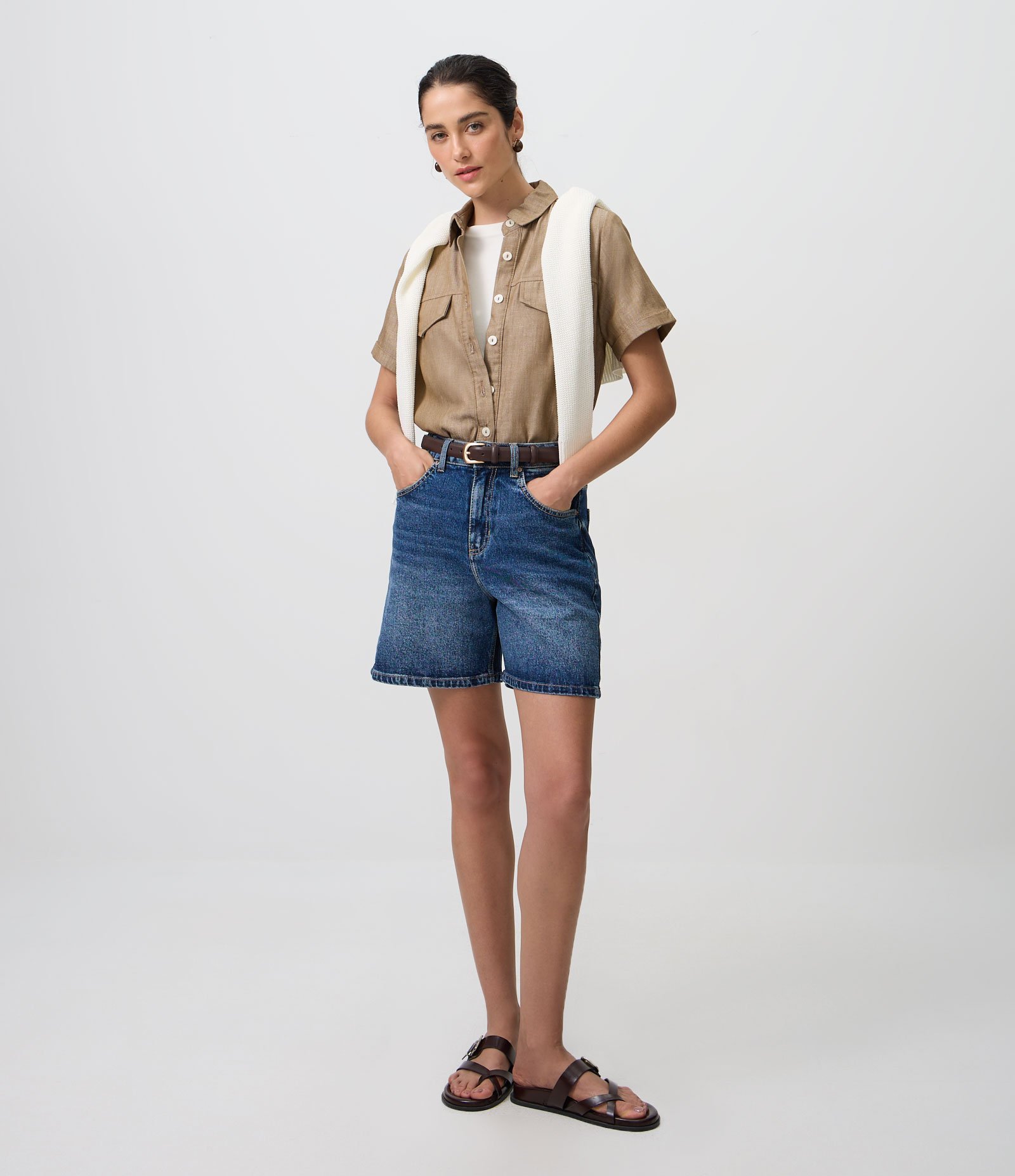 Short Midi em Jeans Premium Azul Médio 1