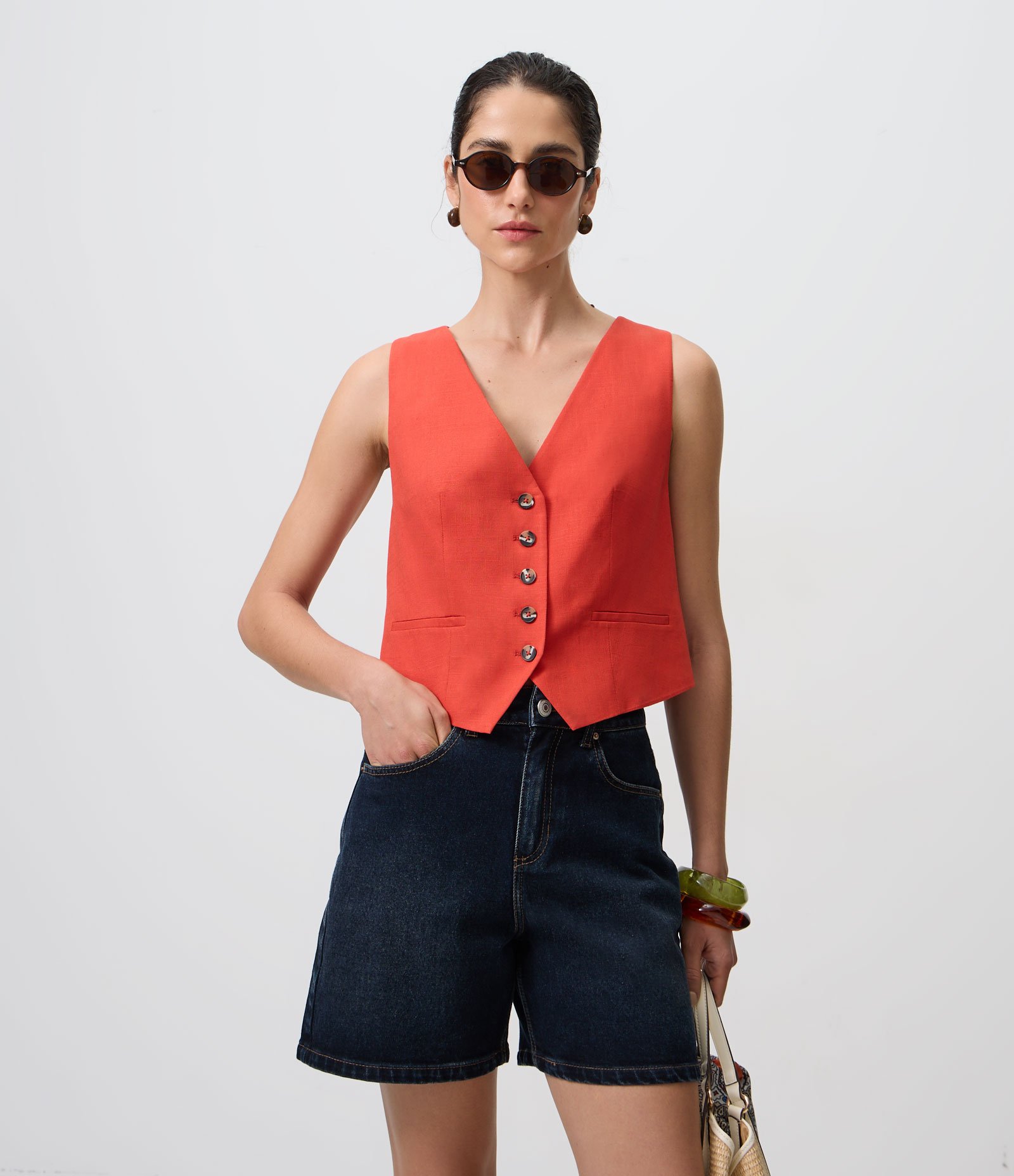 Short Midi em Jeans Premium Azul Escuro 3