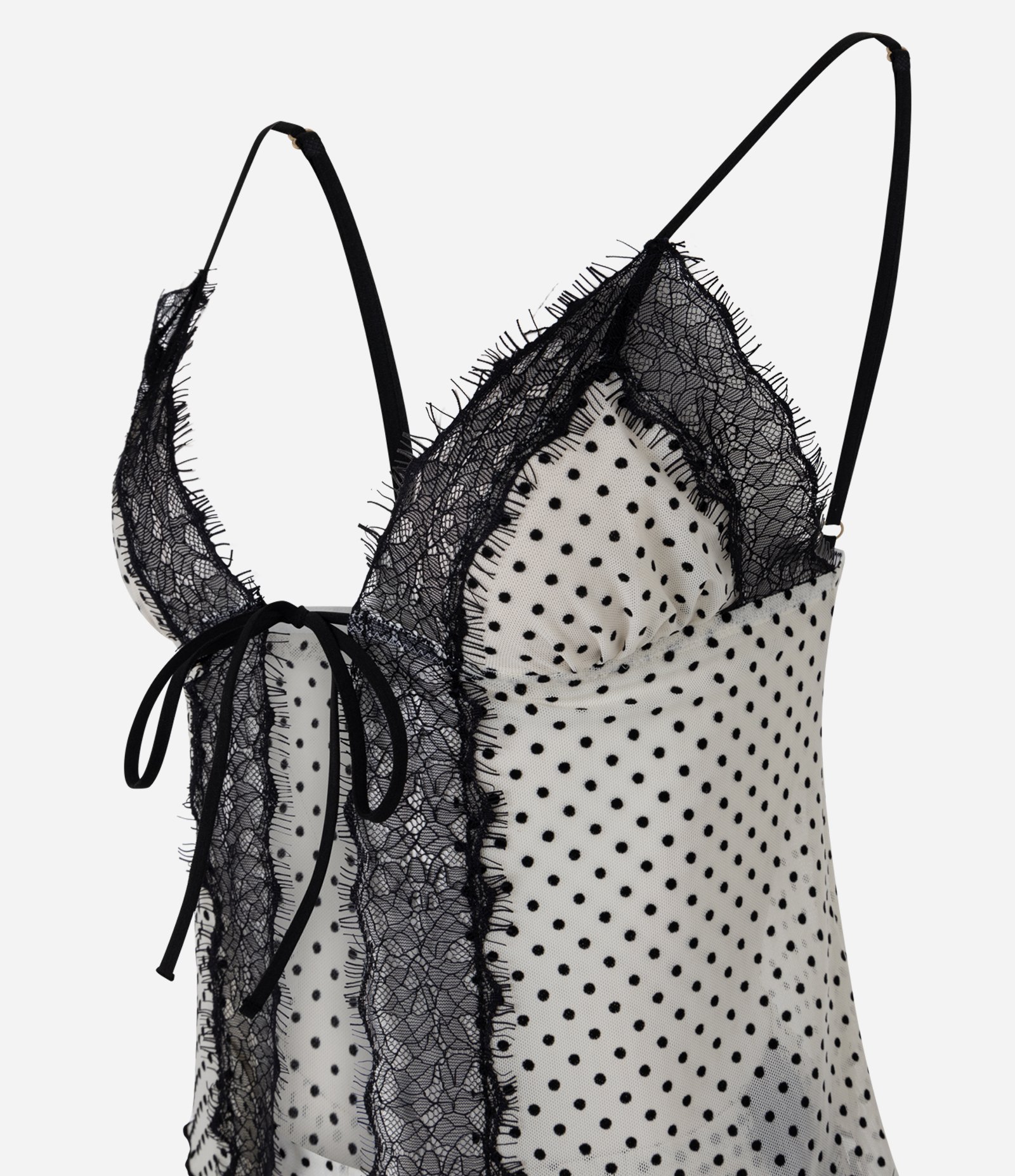 Pijama Short Doll em Tule Poá com Renda Off White 6