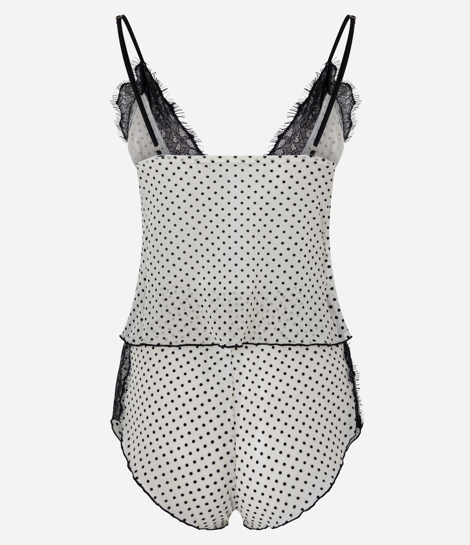 Pijama Short Doll em Tule Poá com Renda Off White 7
